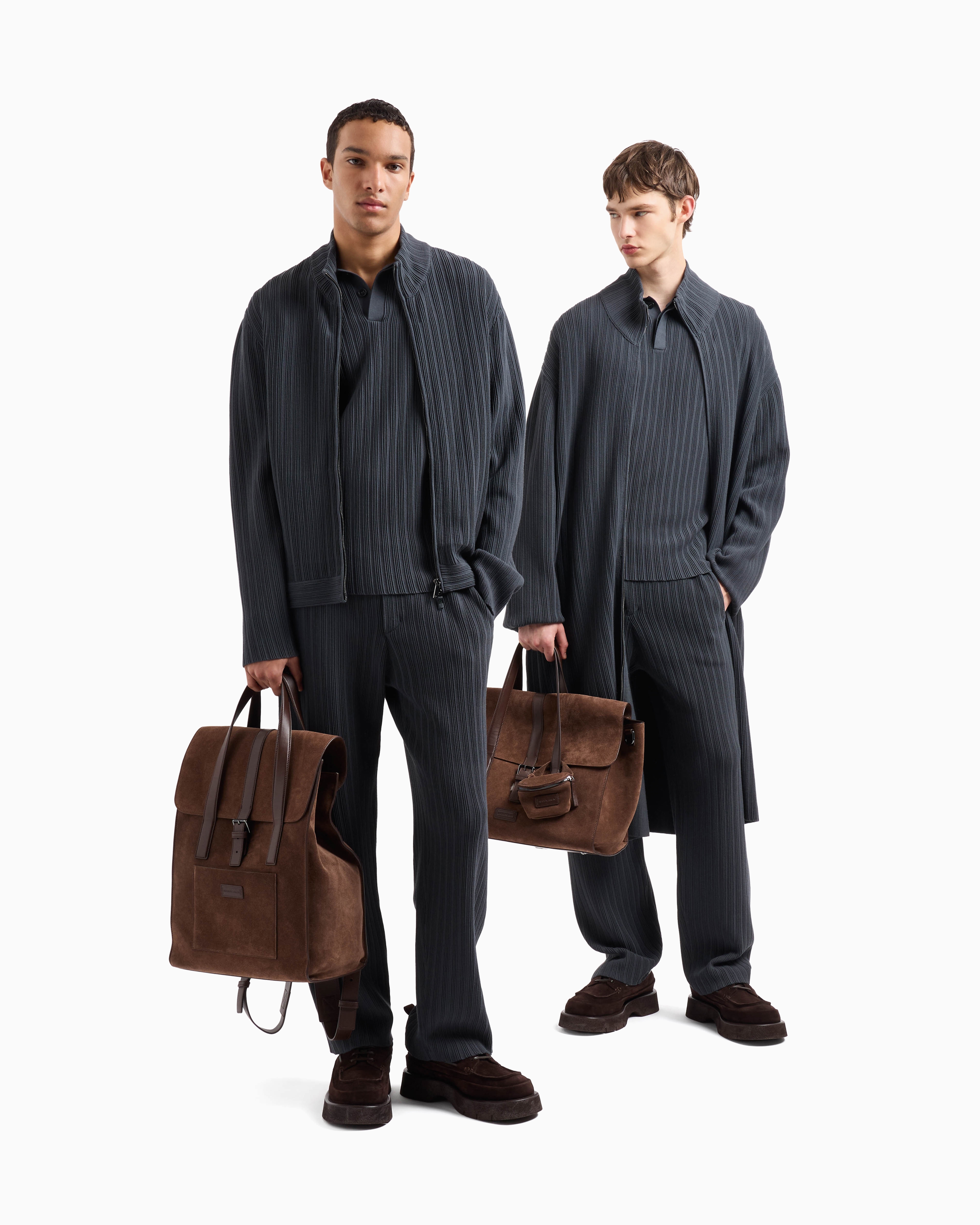 Emporio Armani Icon Full-zip Cardigan In Vertical Ottoman-stitch Viscose In Grey