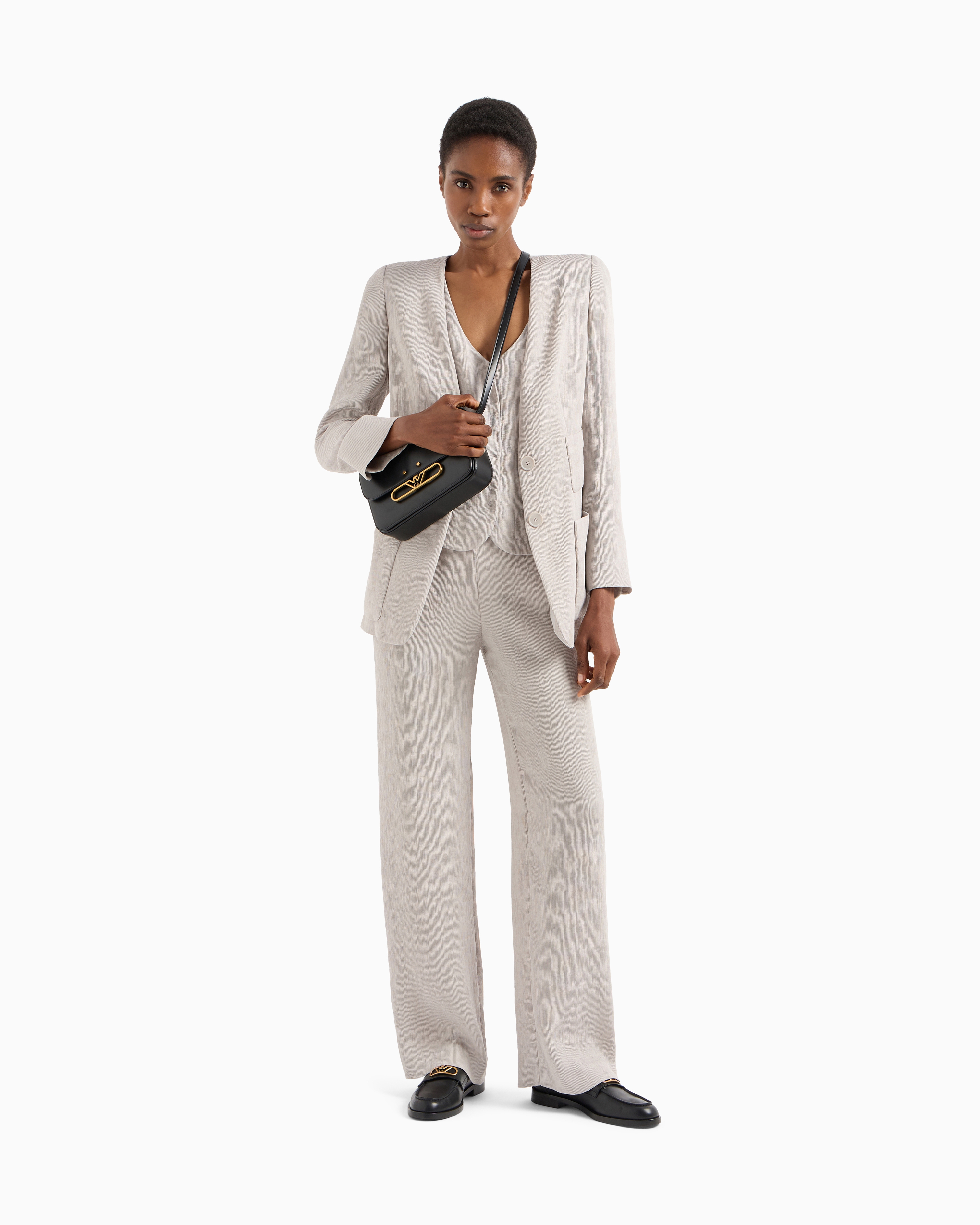 Emporio Armani Fluid Canneté V-neck Waistcoat In Grey