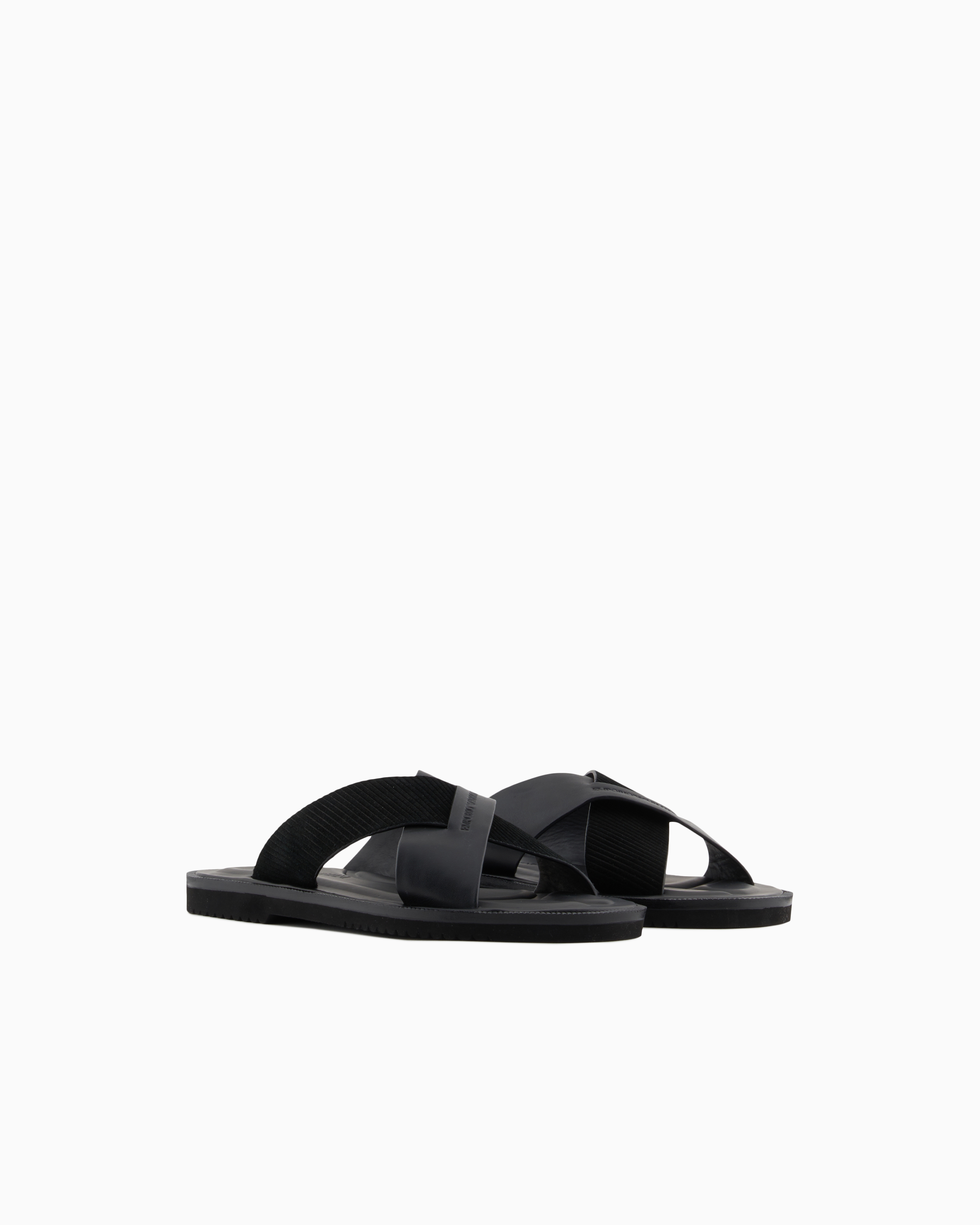 Emporio Armani Multi-striped Suede And Leather Cross-over Sandals In Black