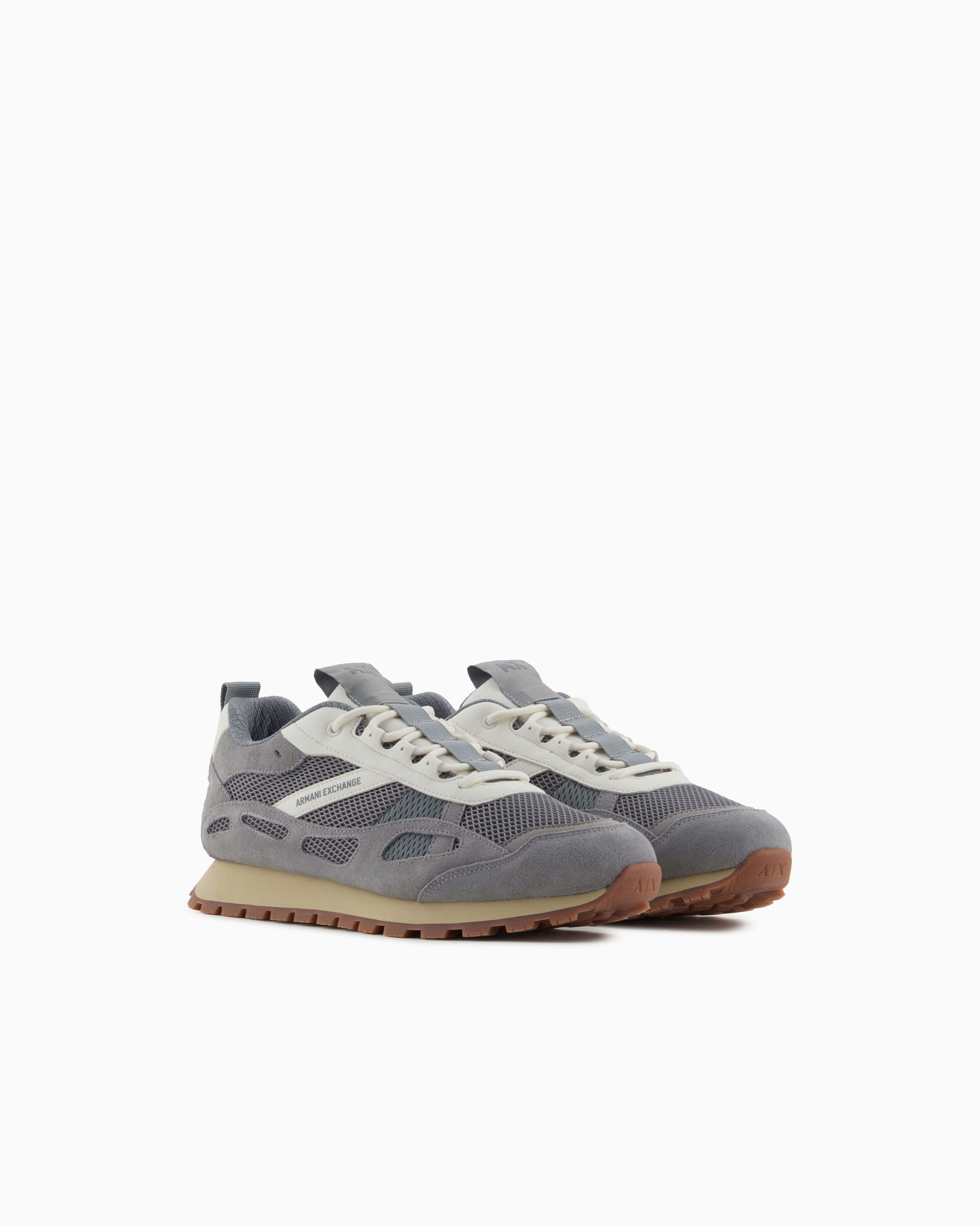 Armani Exchange Mesh Suede Sneakers In Gray