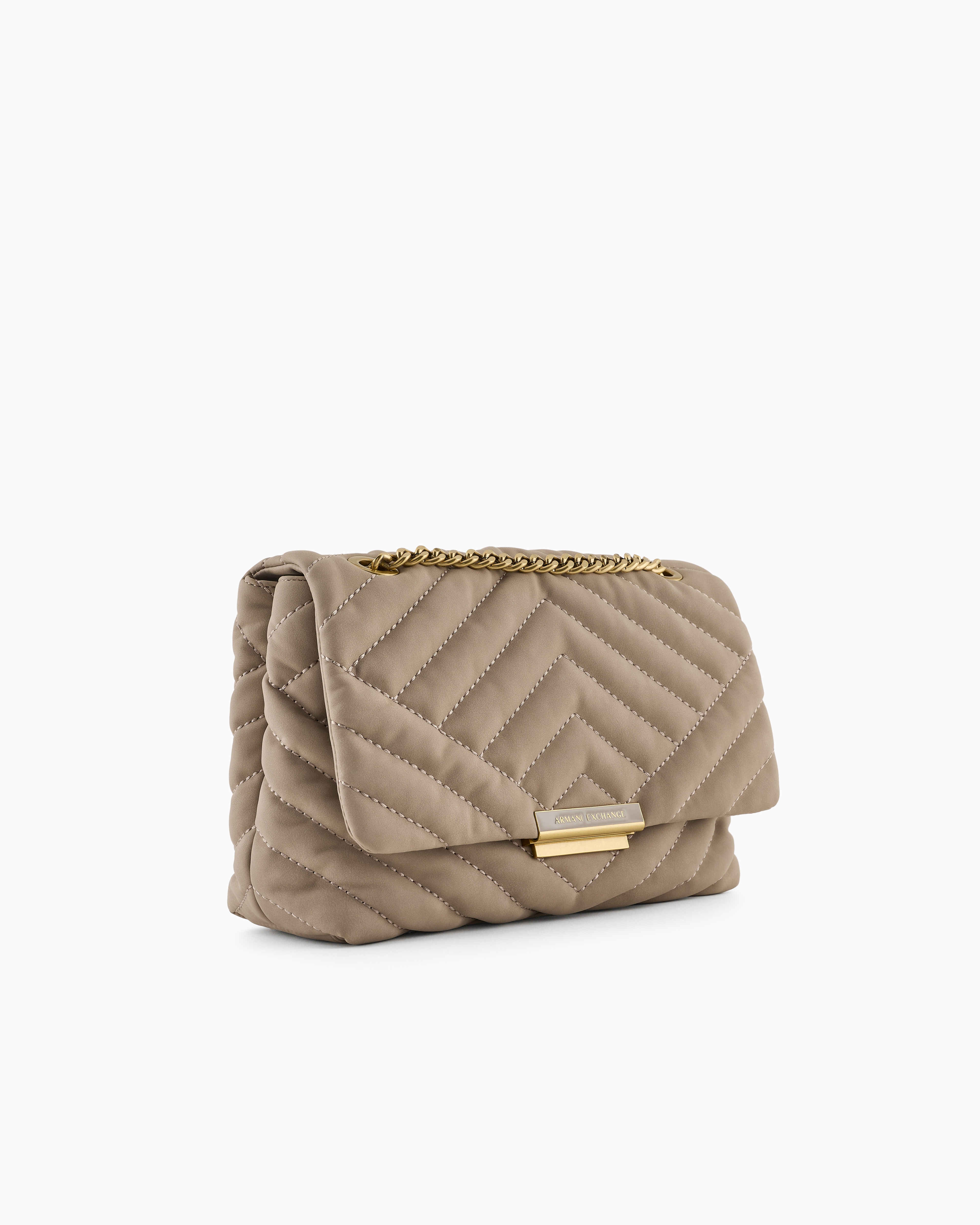 Armani Exchange Quilted Shoulder Bag With Chain In Beige