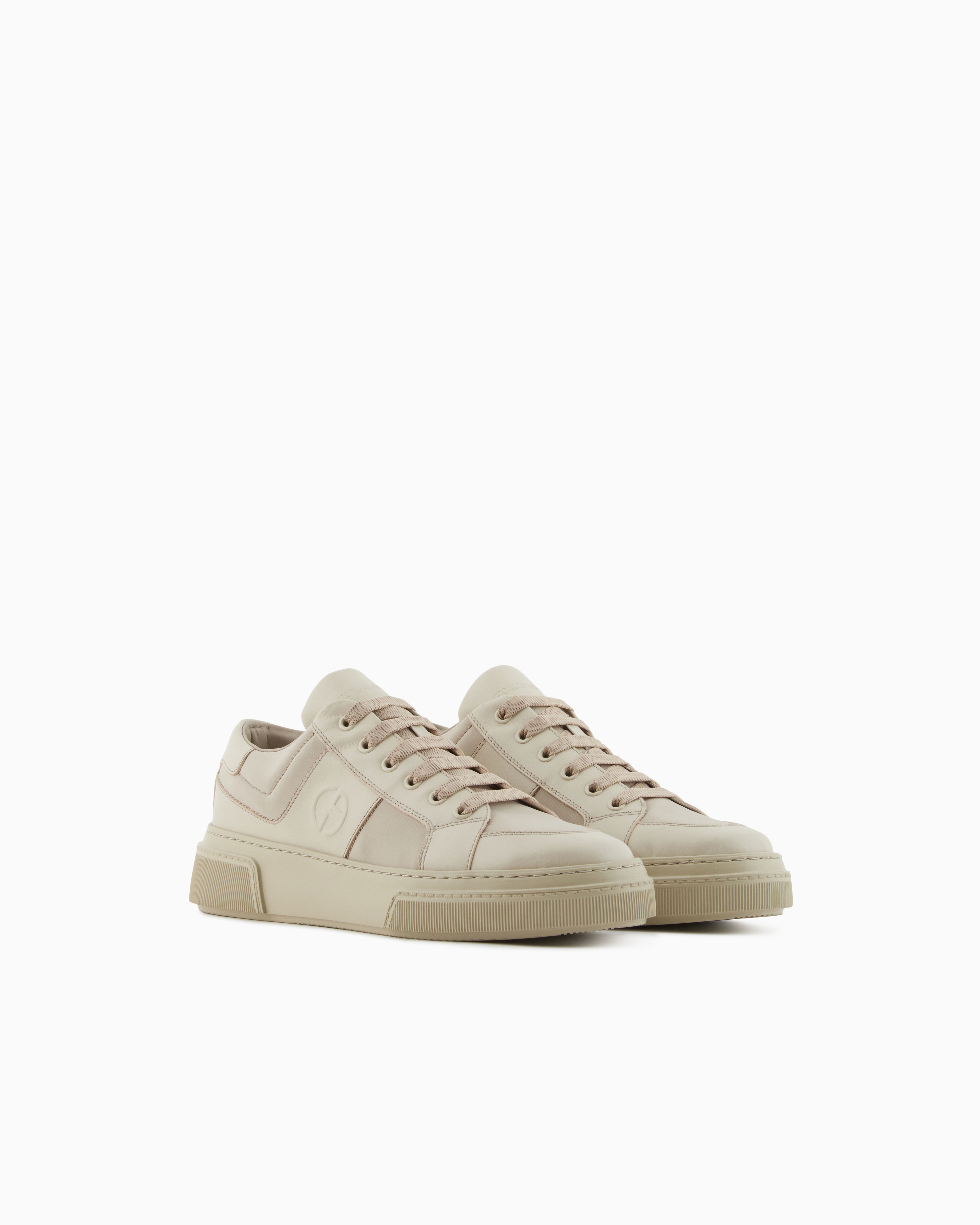 Giorgio Armani Nude Leather And Fabric Sneakers In Neutral