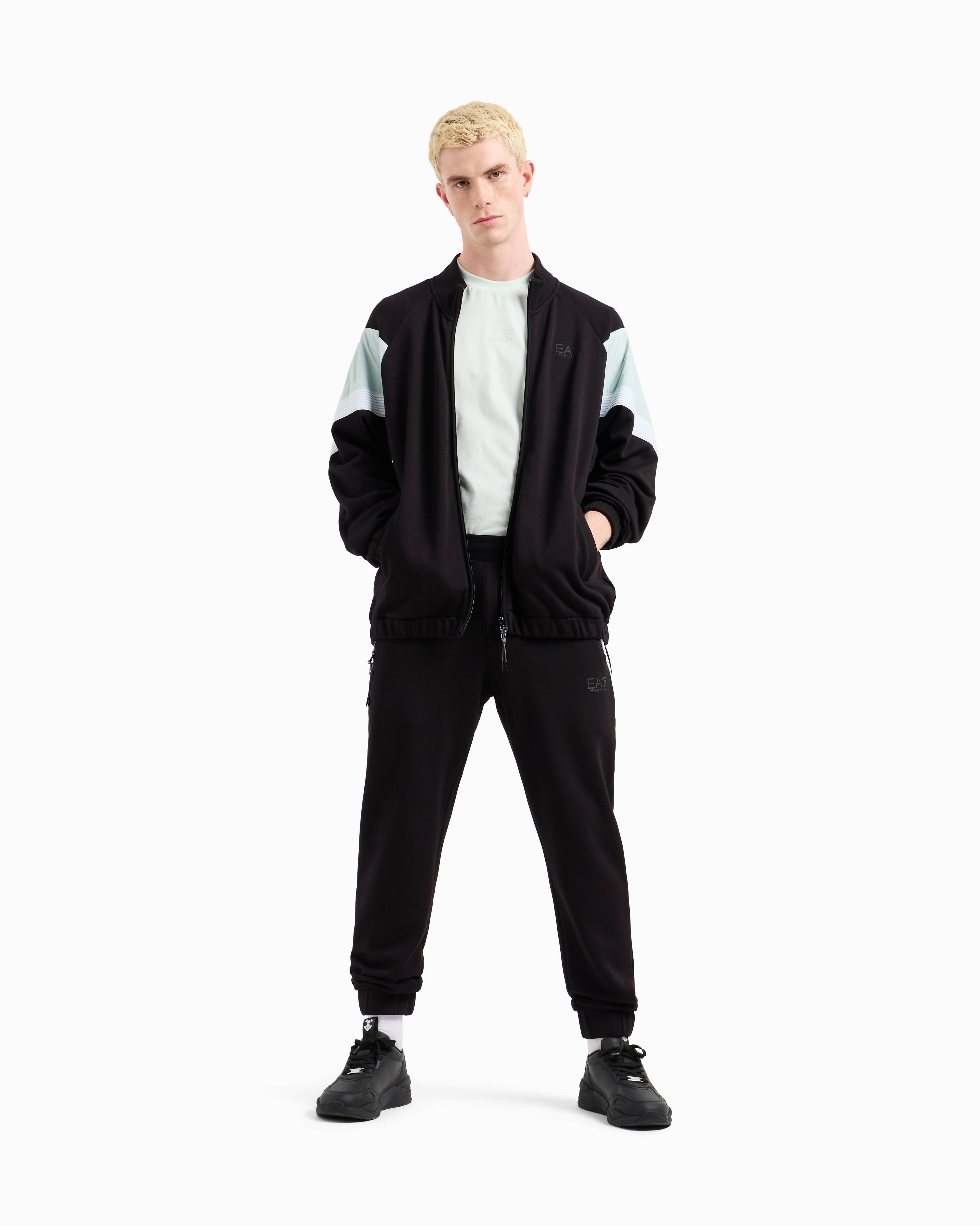Ea7 7 Lines Cotton Joggers In Black