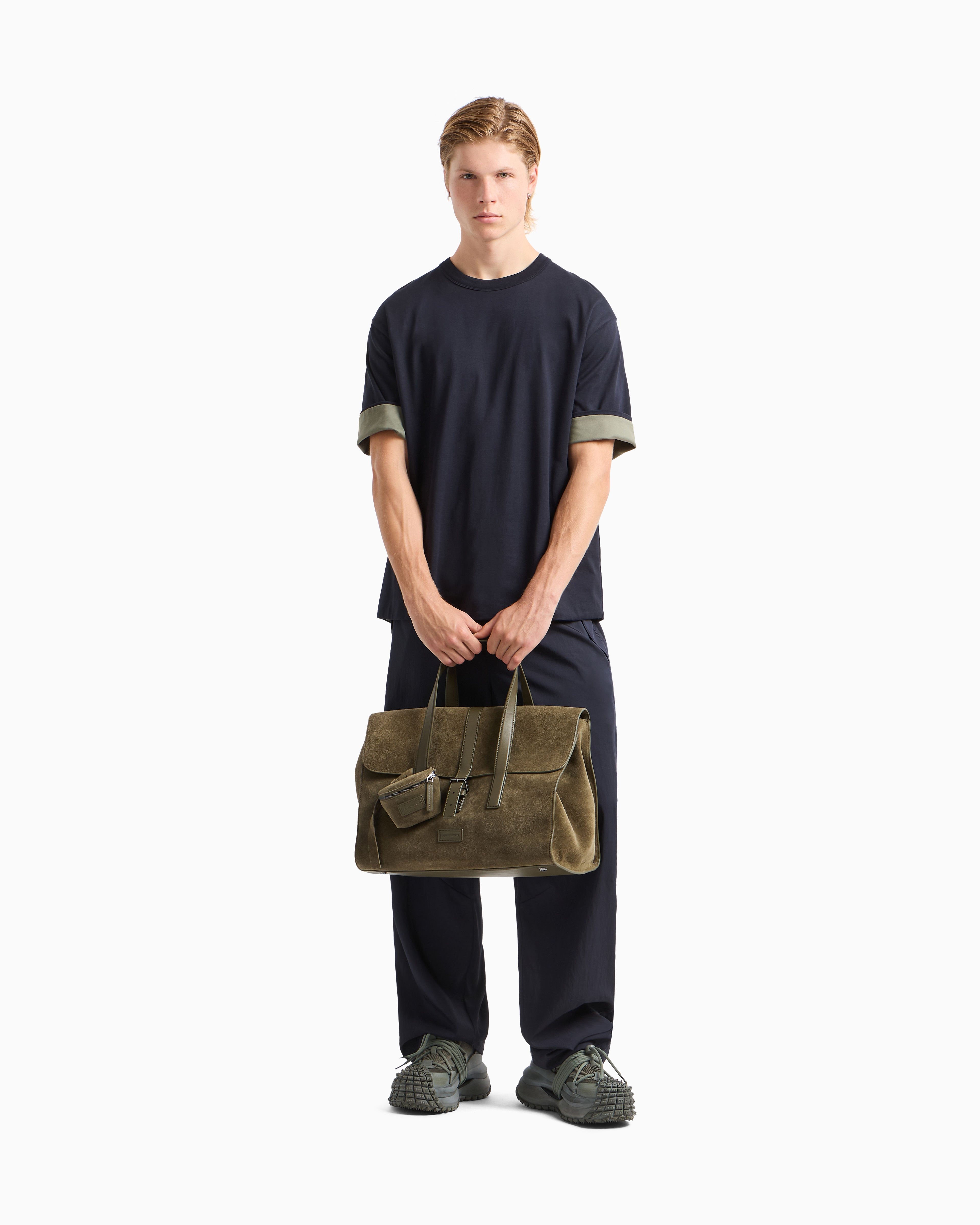 Emporio Armani Asv Silk-blend Jersey V-neck T-shirt In Navy_blue