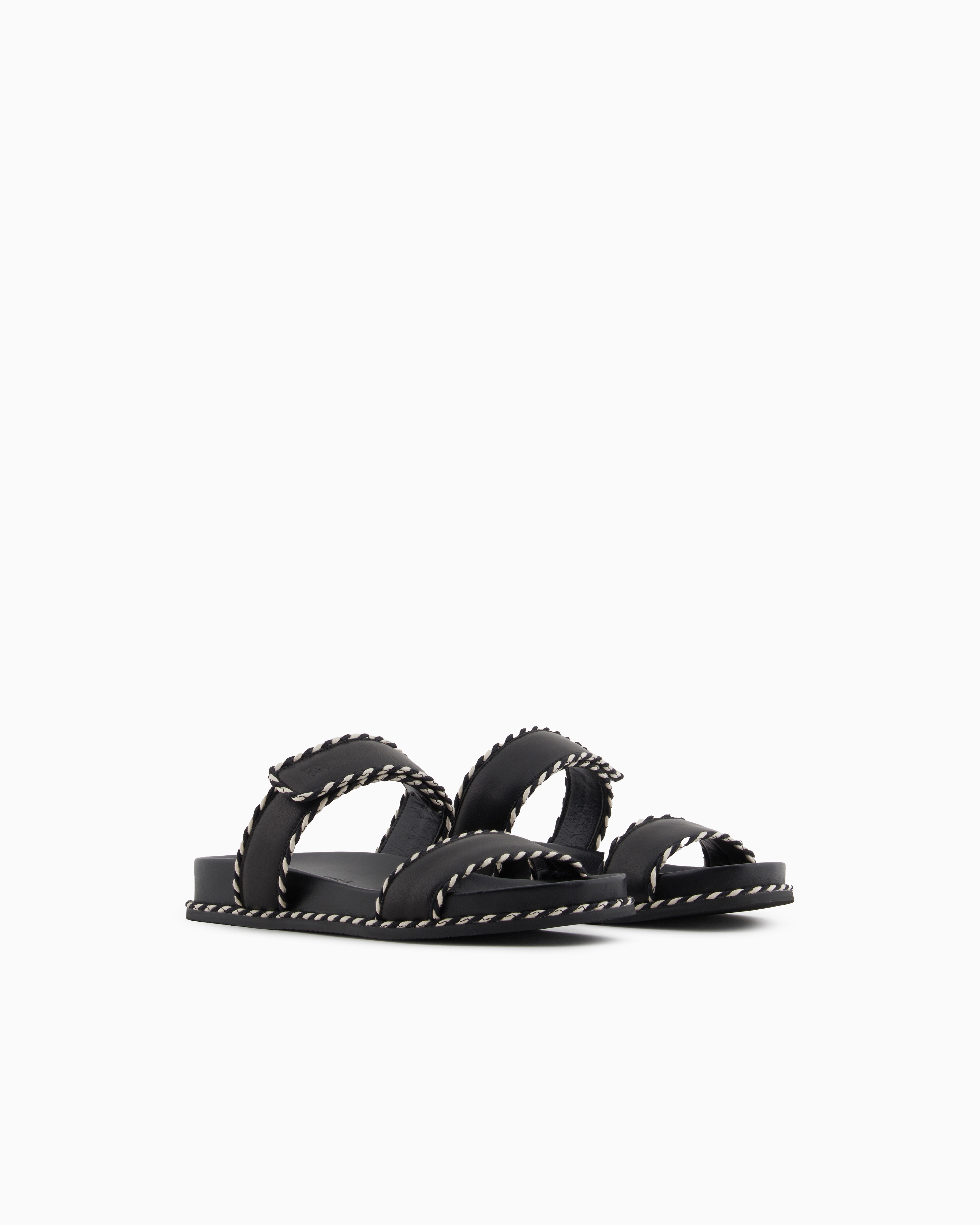 Emporio Armani Sandals With Nappa-leather Strap And Two-tone Edges In Black
