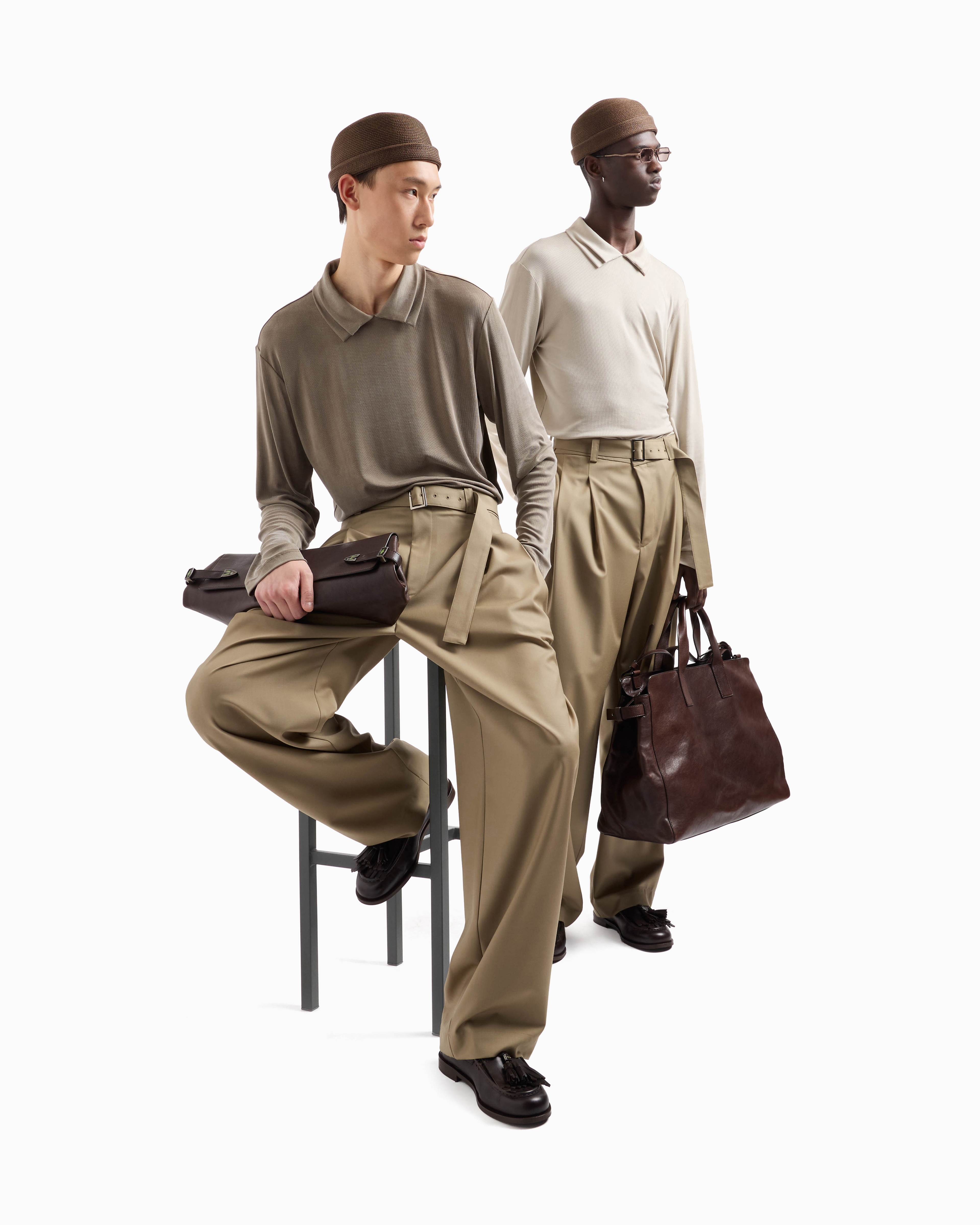 Emporio Armani Asv Icon Stretch-lyocell-poloshirt In Rippstrick-verarbeitung In Beige