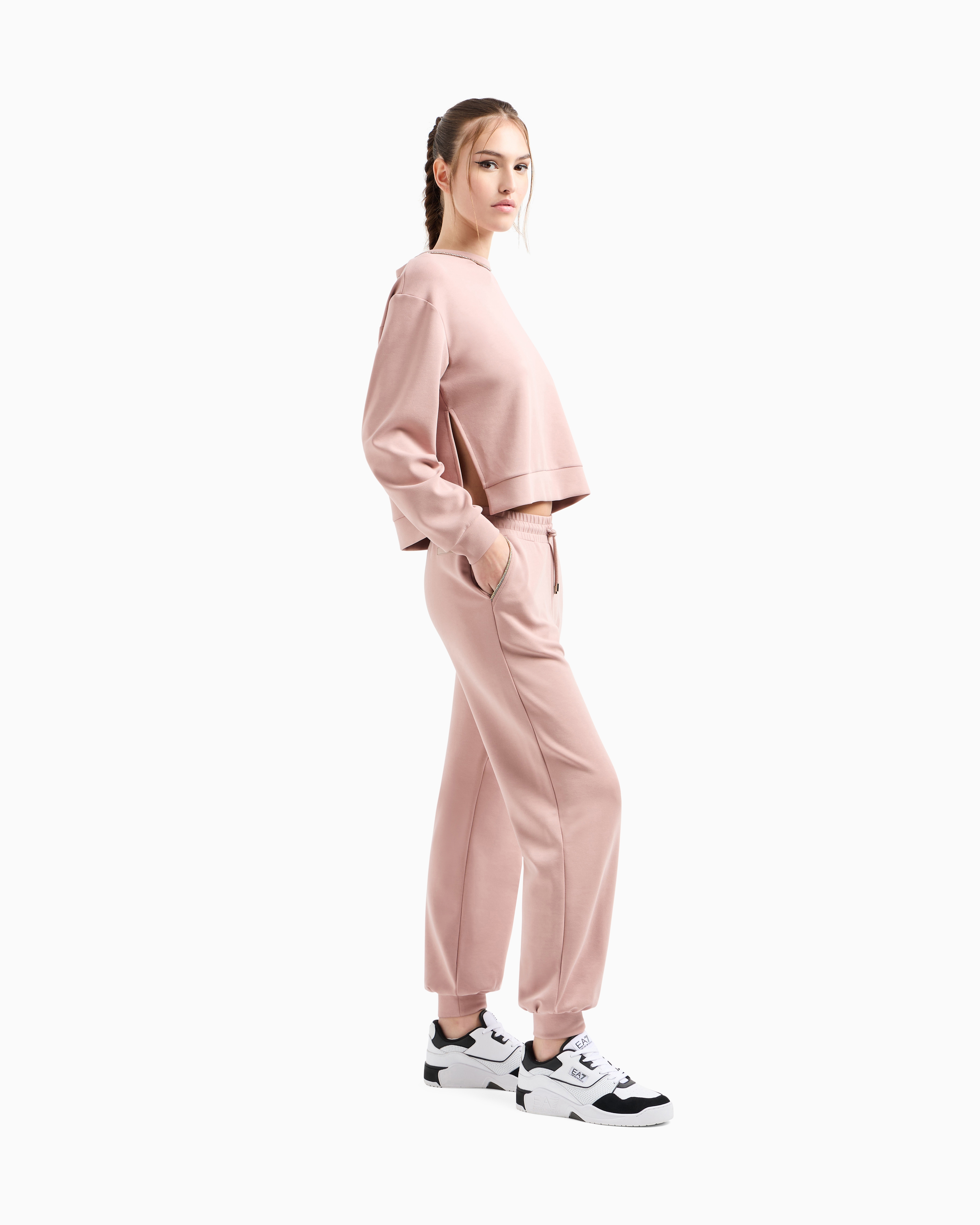 Ea7 Precious Stretch Modal-blend Crew-neck Sweatshirt In Pink