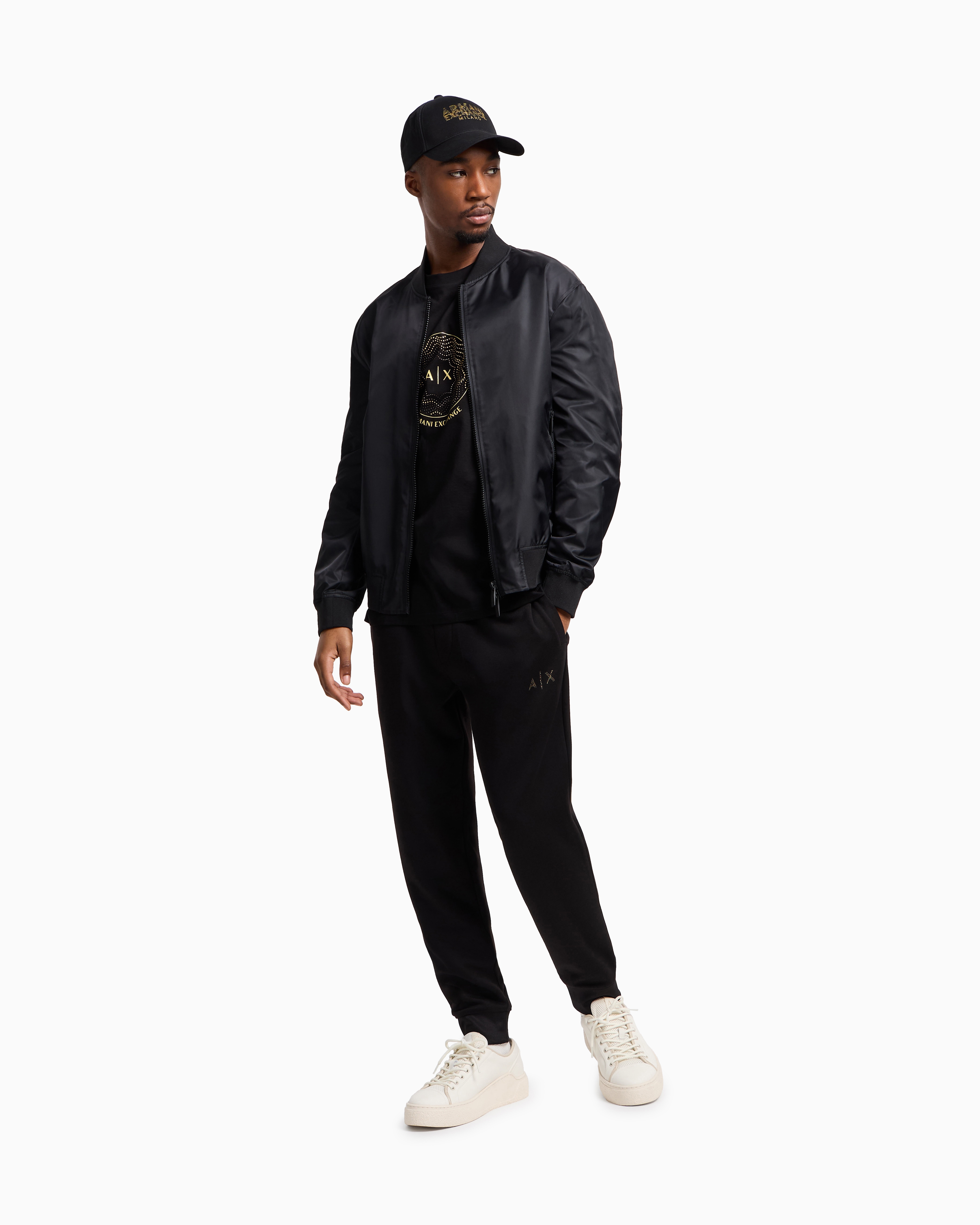 Armani Exchange Satin Bomber Jacket With Blurred Back Logo In Black
