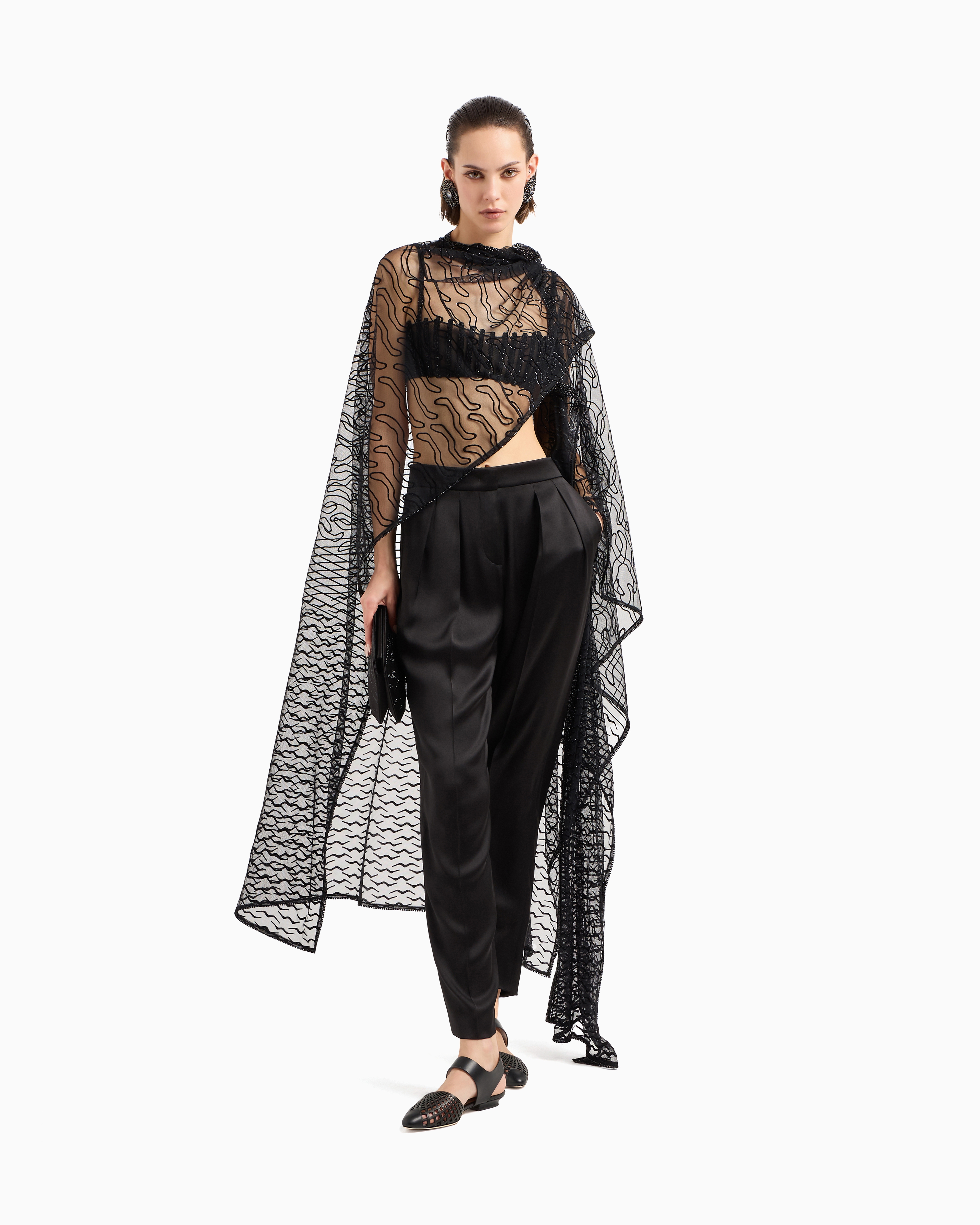 Giorgio Armani Double-sided Silk-satin Two-pleat Trousers In Black