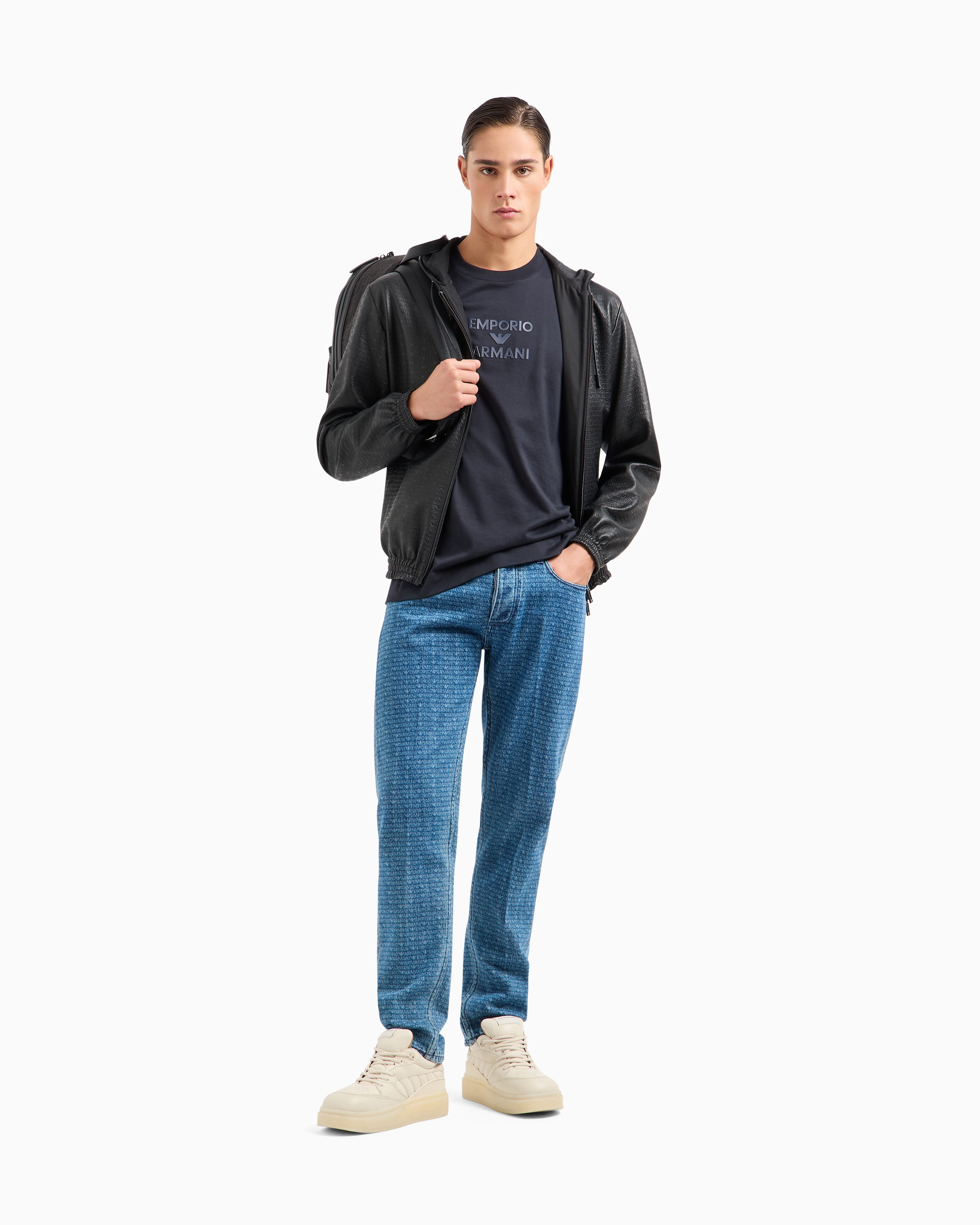 Emporio Armani Logo Cotton T-shirt In Navy Blue