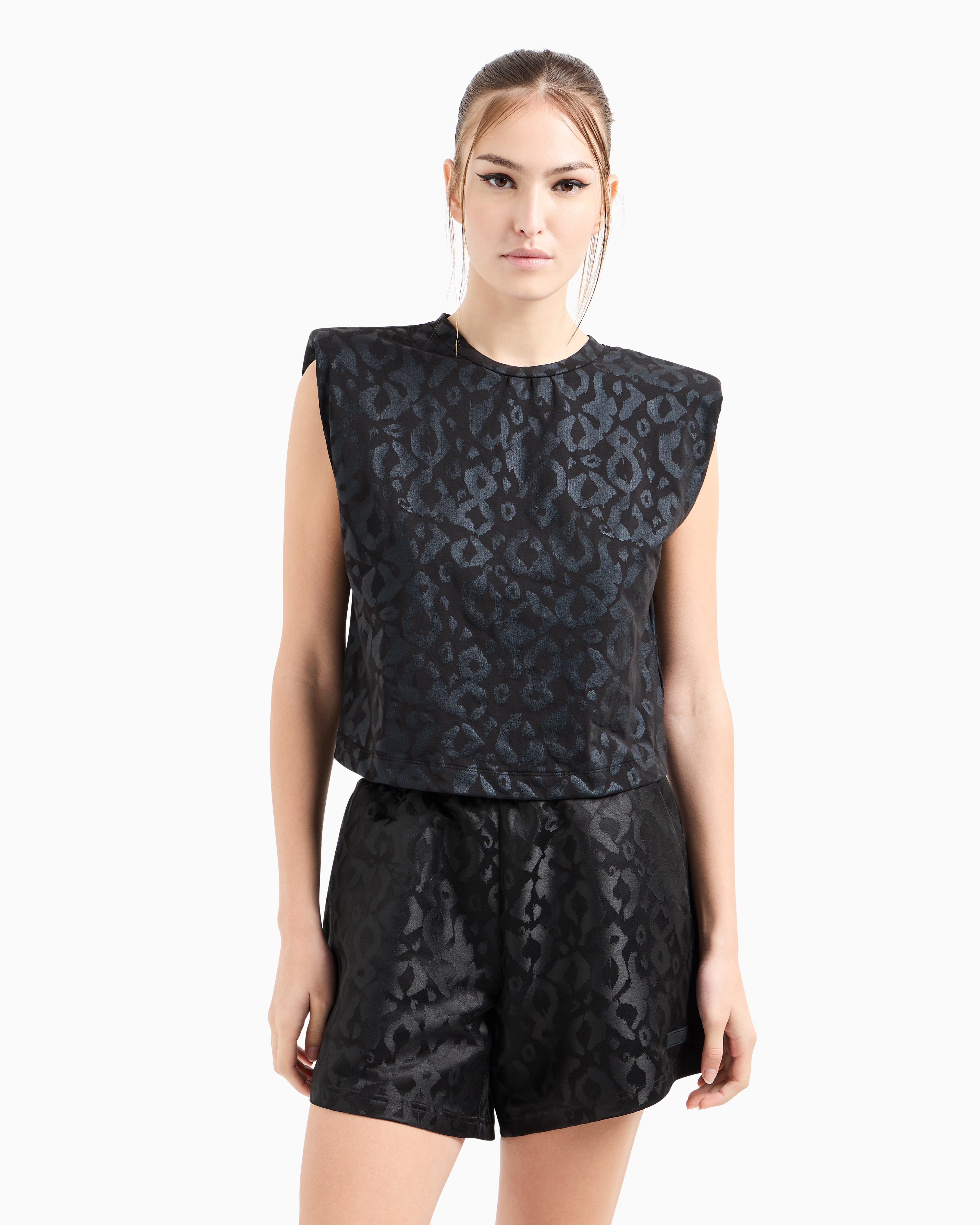 Ea7 Graphic Series Stretch-cotton Crew-neck Top In Black