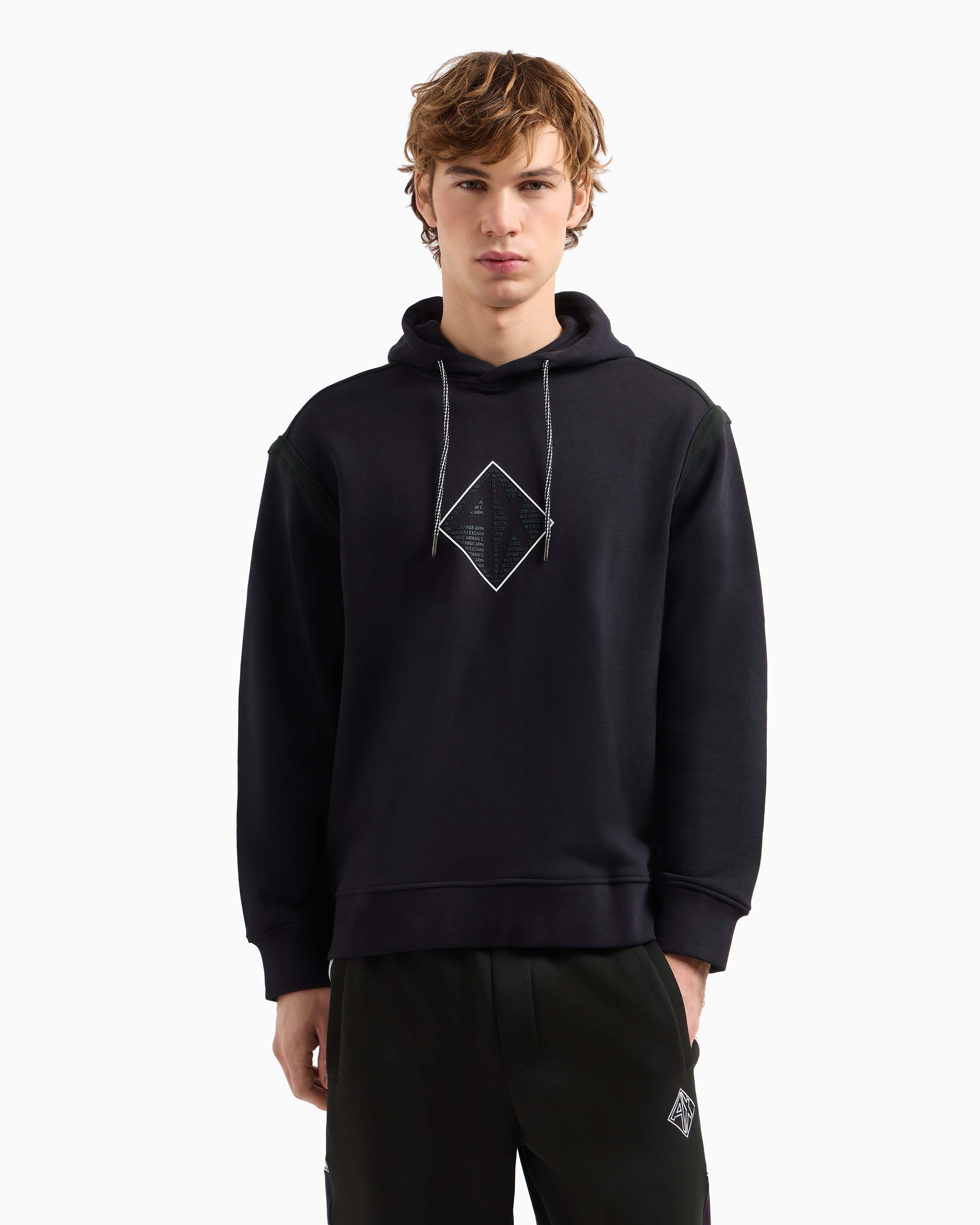 Armani Exchange Hoodie With Maxi Logo On The Chest In Navy Blue