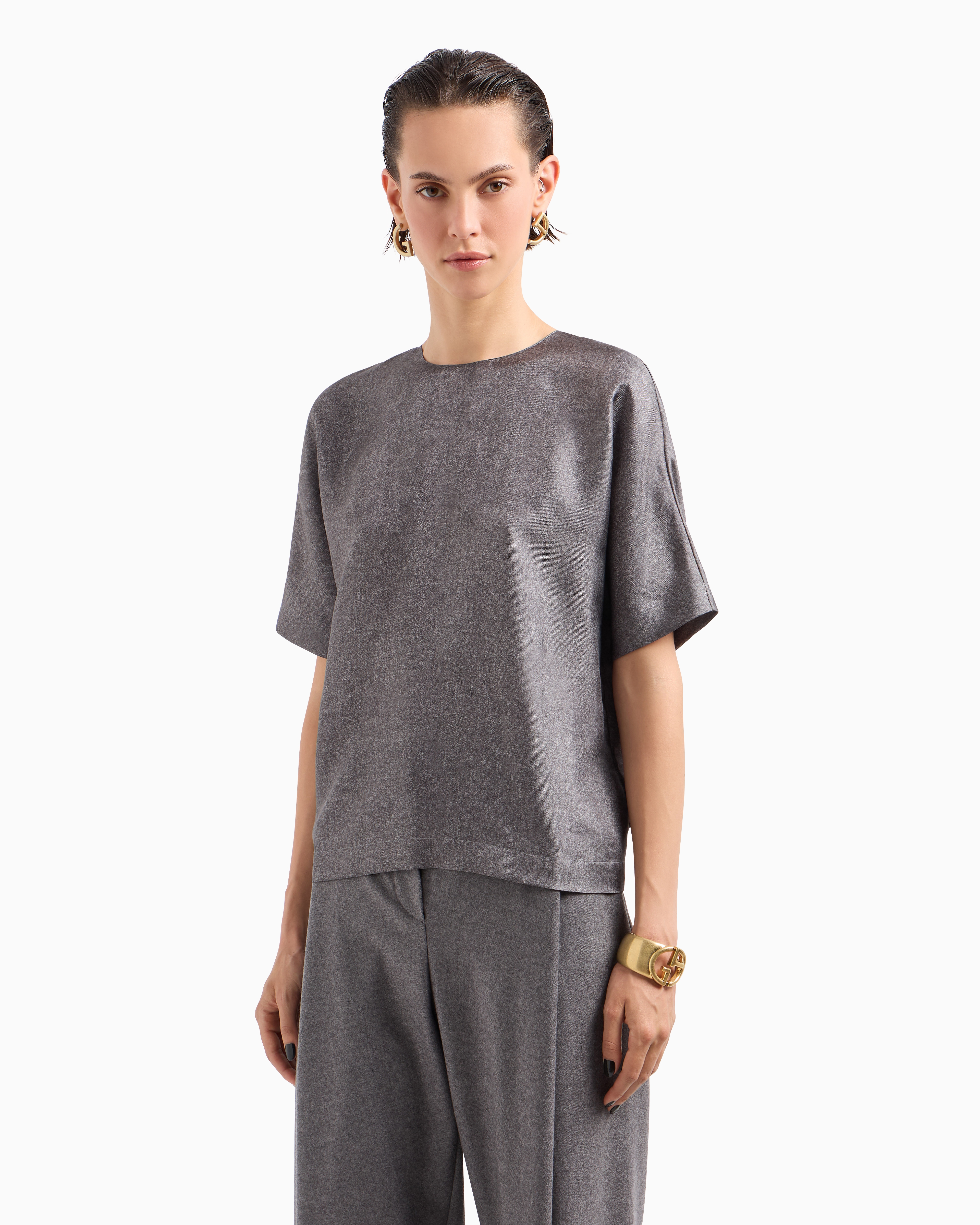 Giorgio Armani Printed Silk Twill Blouse In Grey