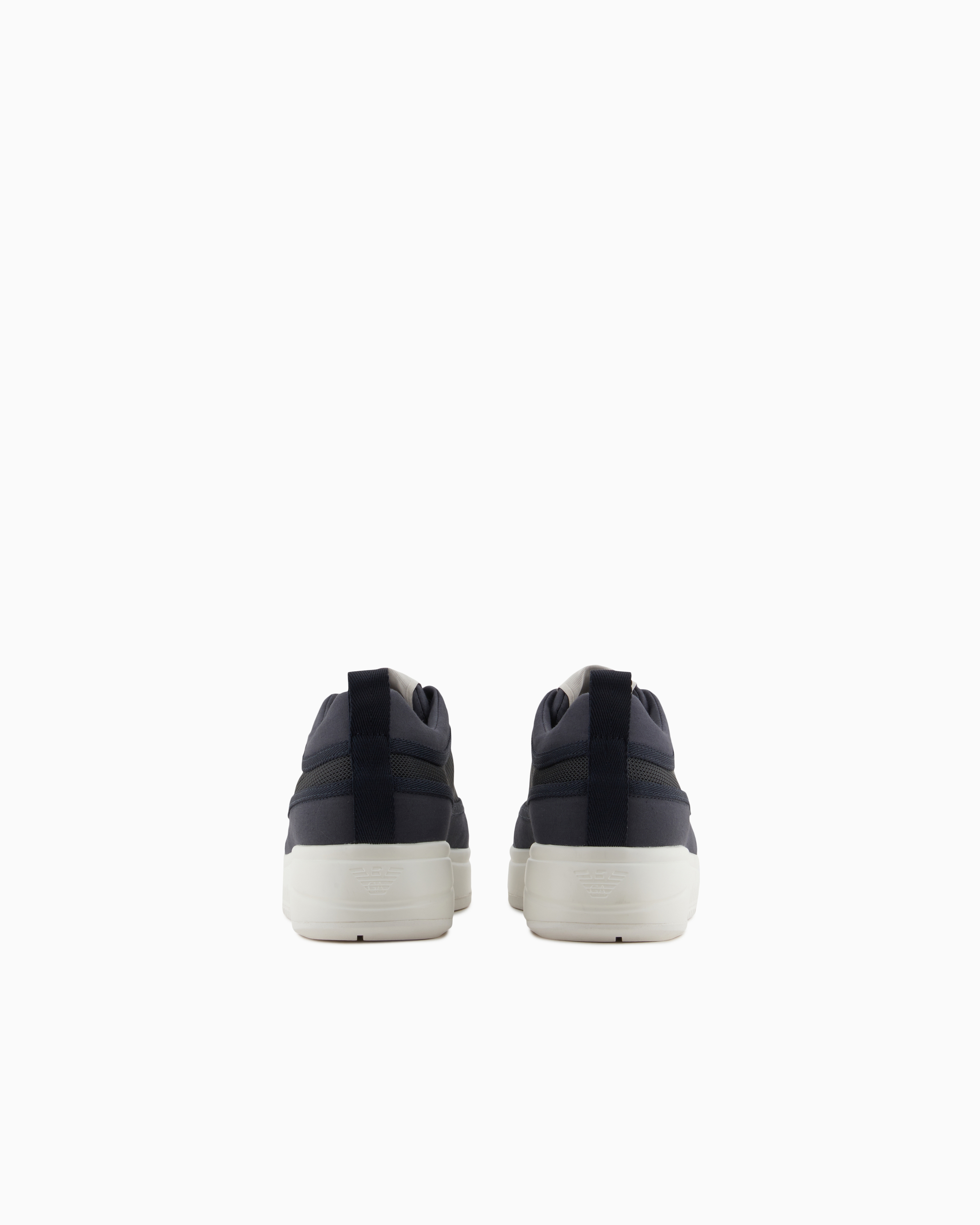 Emporio Armani Mesh And Gabardine Sneakers With A Knurled Sole In Navy Blue