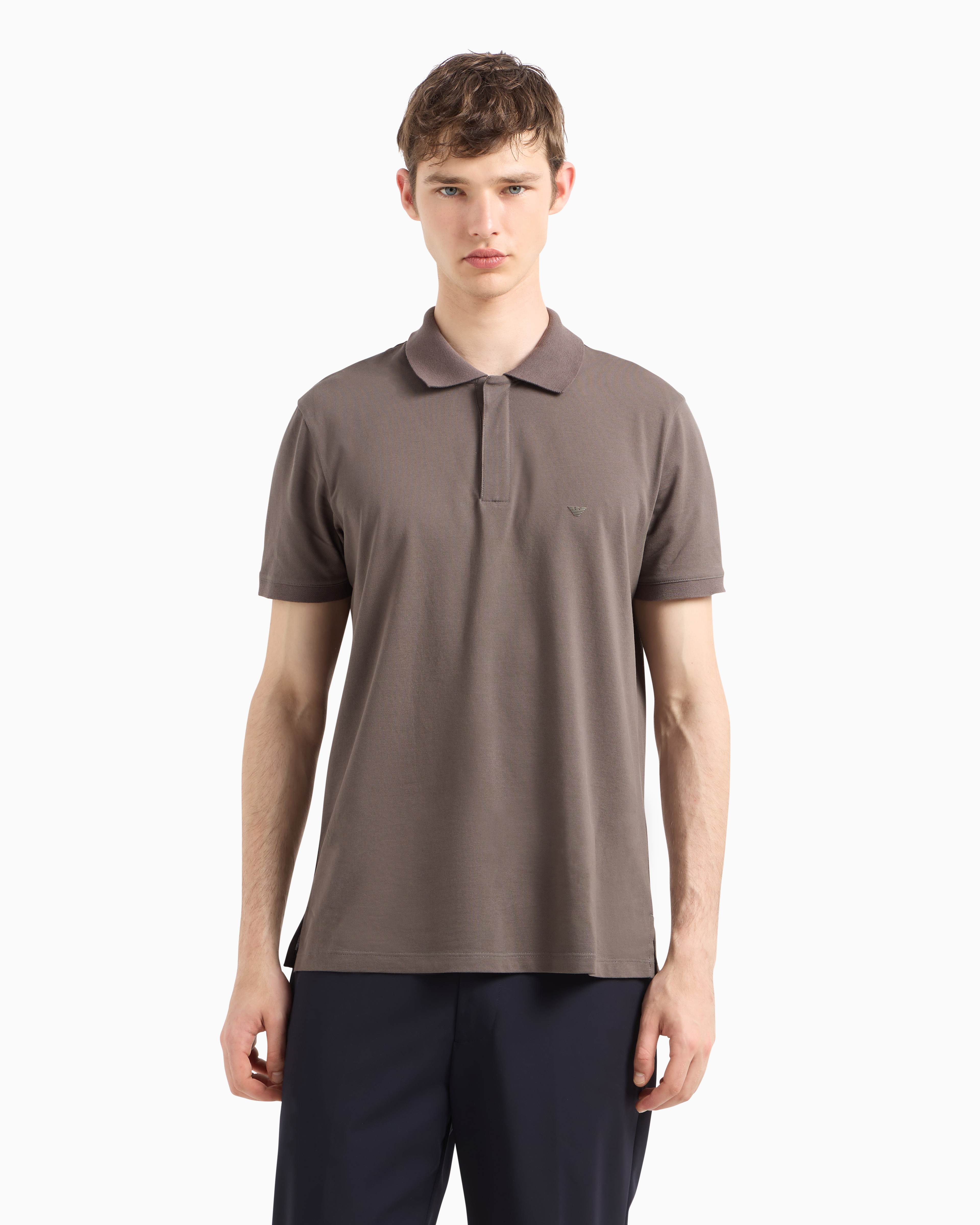 Emporio Armani Travel Essential Piquet Polo Shirt In Beige