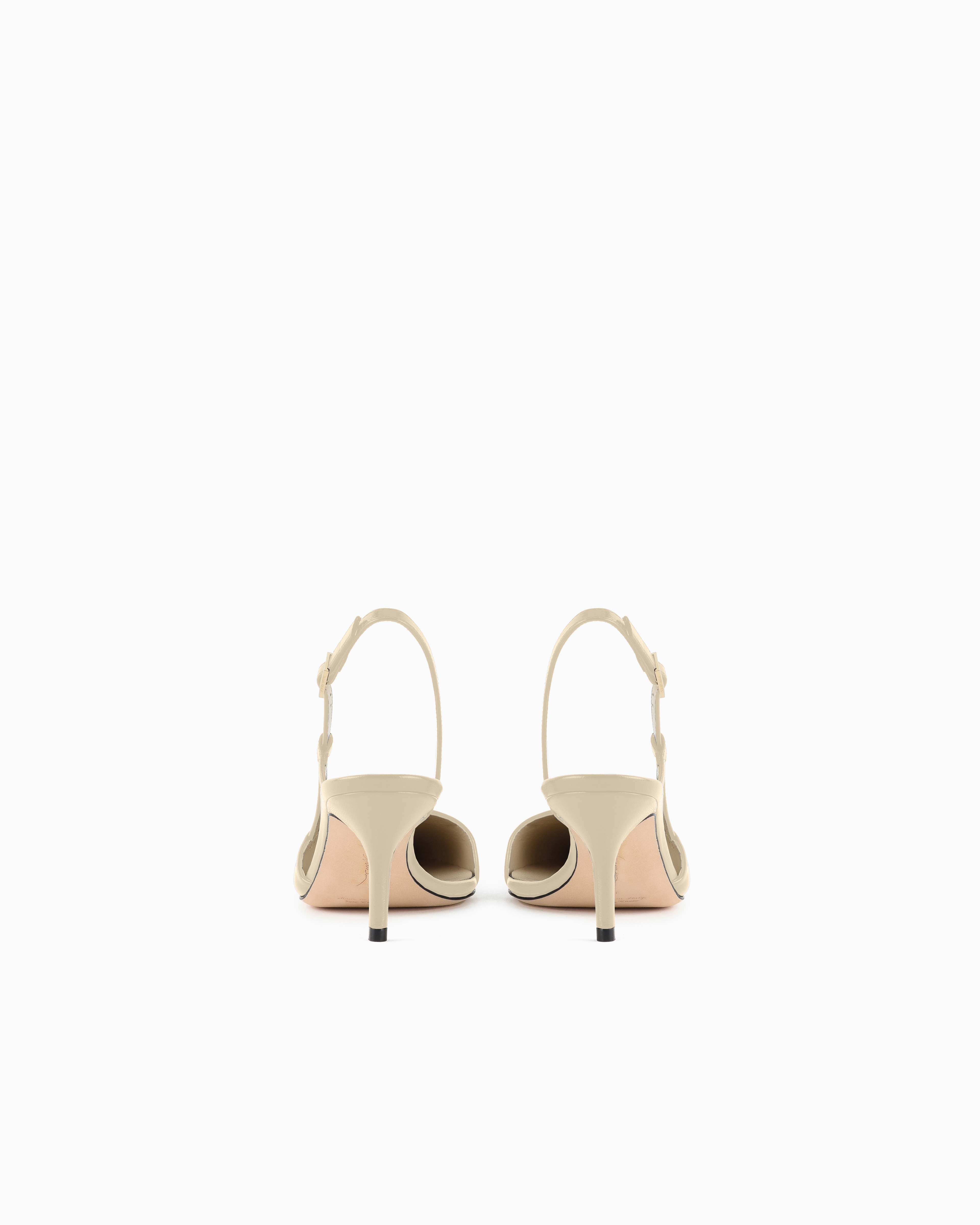 Giorgio Armani Slingbacks In Textured Patent Leather In Beige