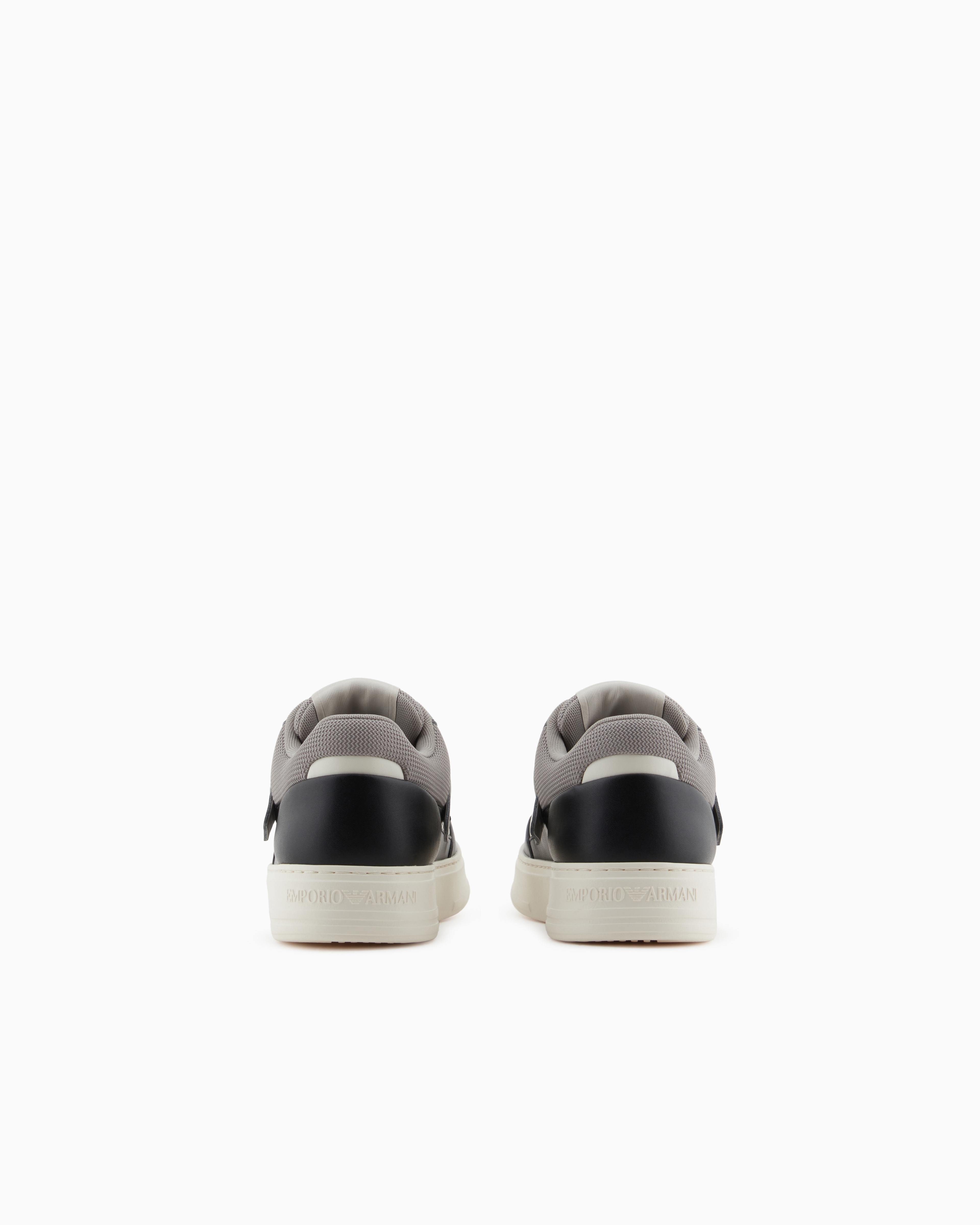 Emporio Armani Leather And Mesh Sneakers With Contrasting Details In Black