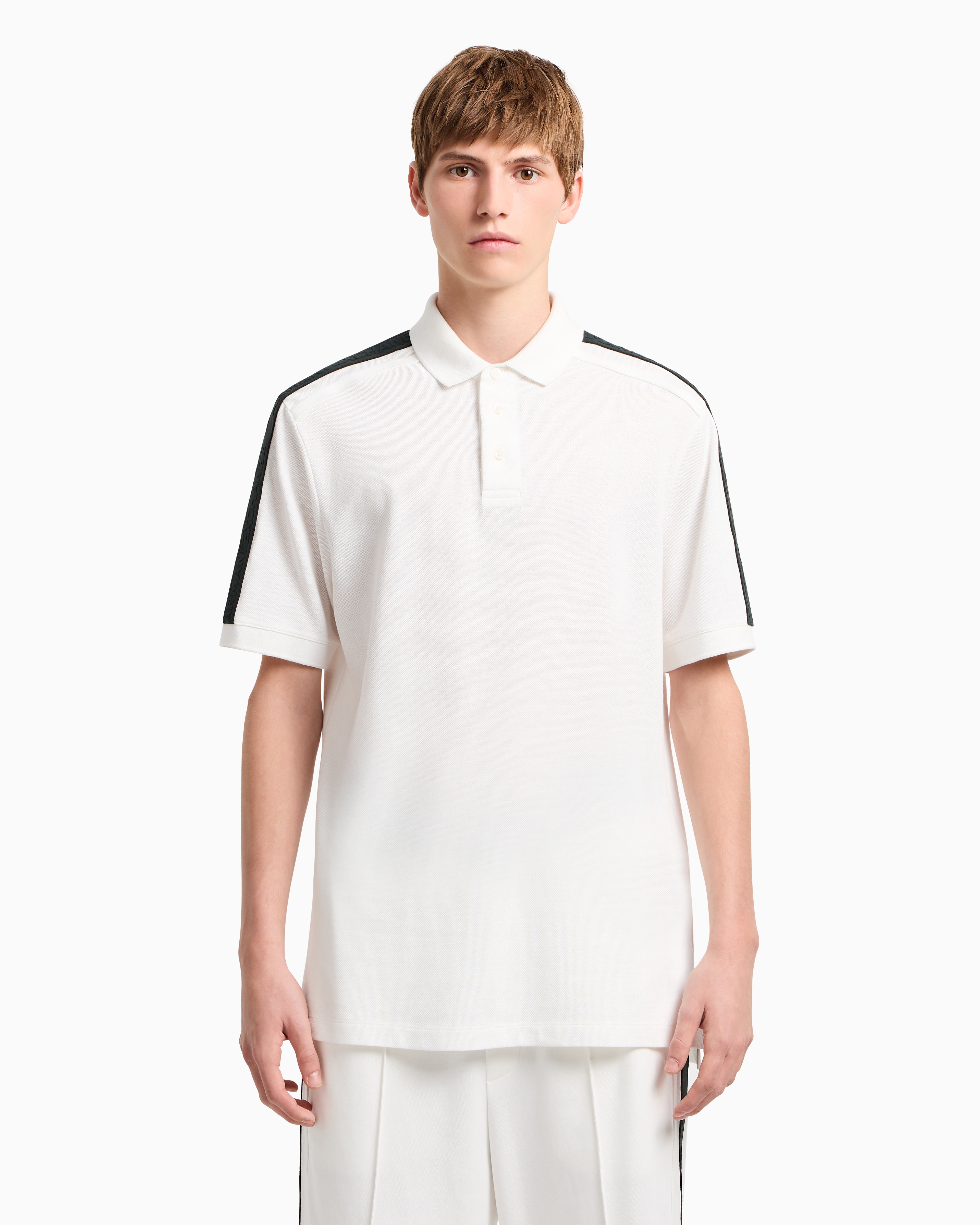 Armani Exchange Regular Fit Piquet Polo With Shoulder Bands In White
