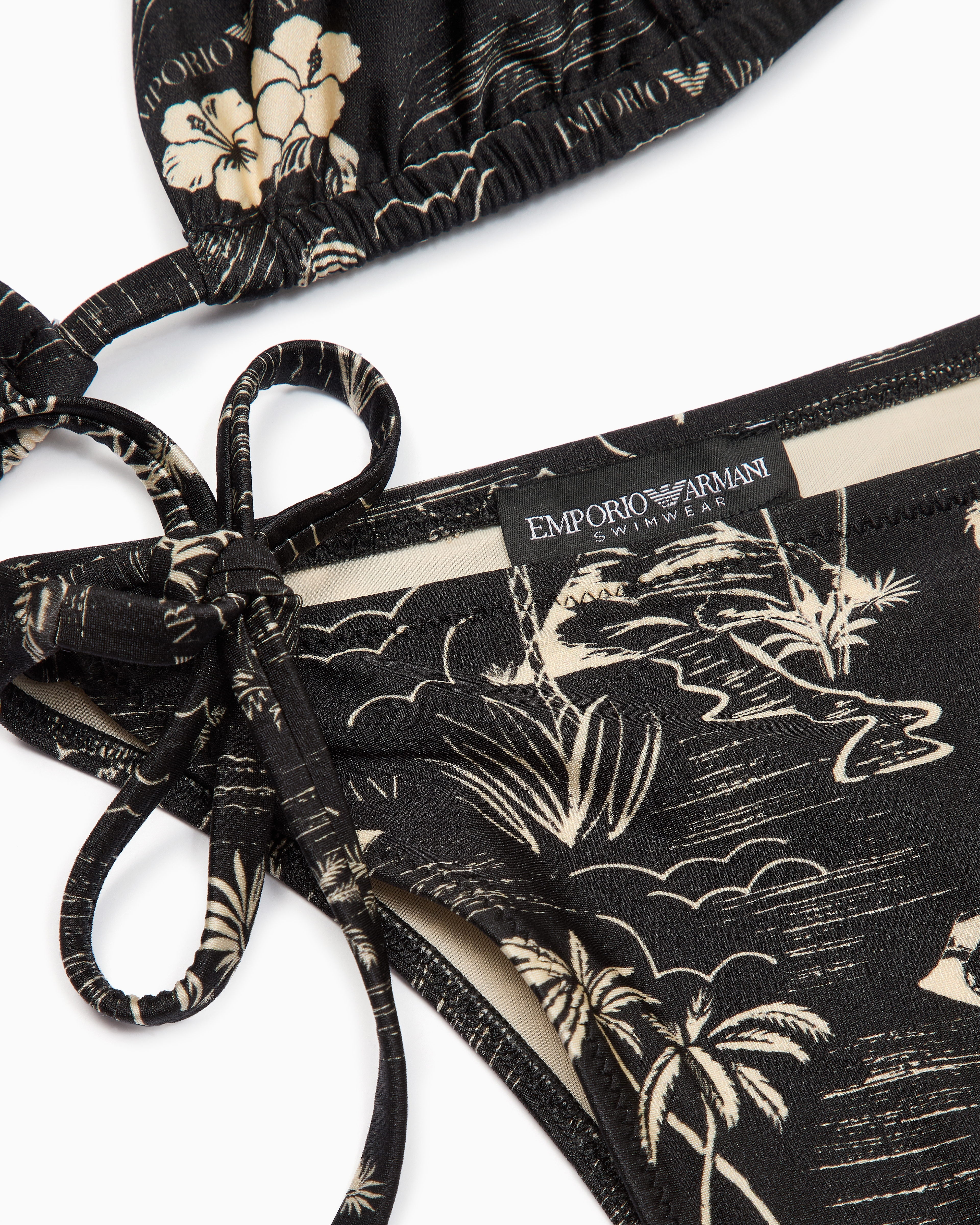 Emporio Armani Logomania-print Padded Triangle Bikini In Black
