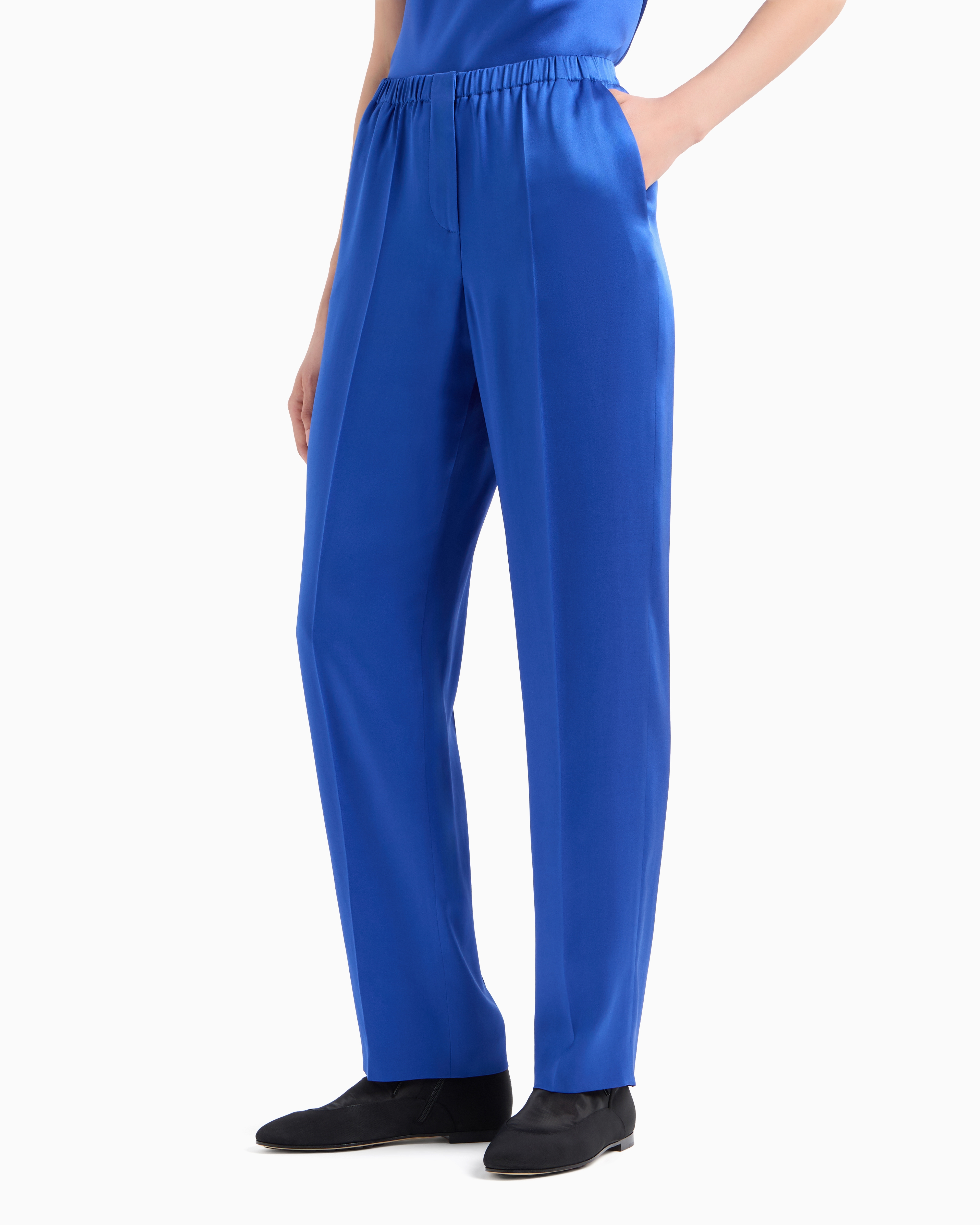 Giorgio Armani Tapered Silk Trousers In Blue