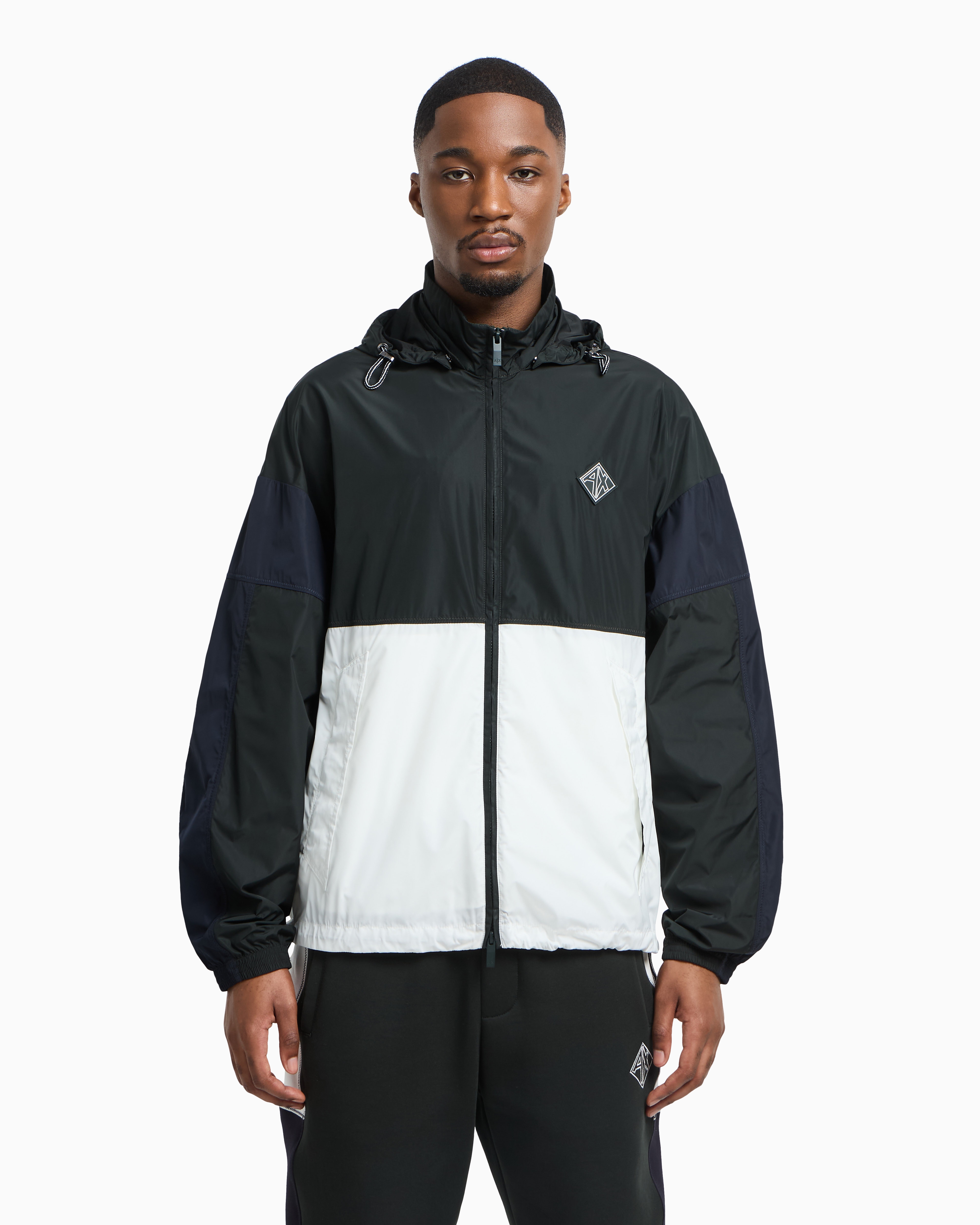 Armani Exchange Color Block Windbreaker Jacket With Zip In Green