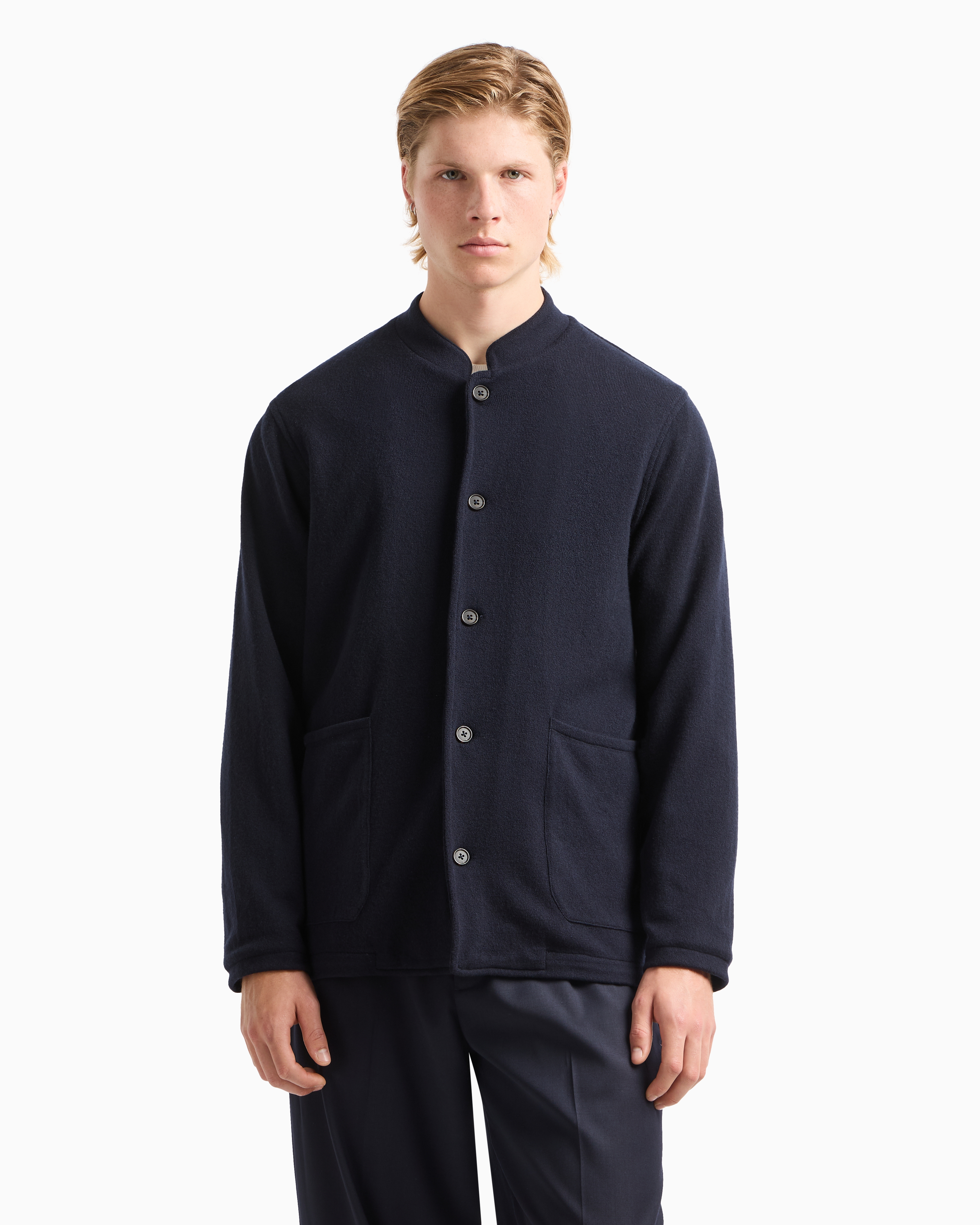 Emporio Armani Cardigan Button Blazer In Navy Blue