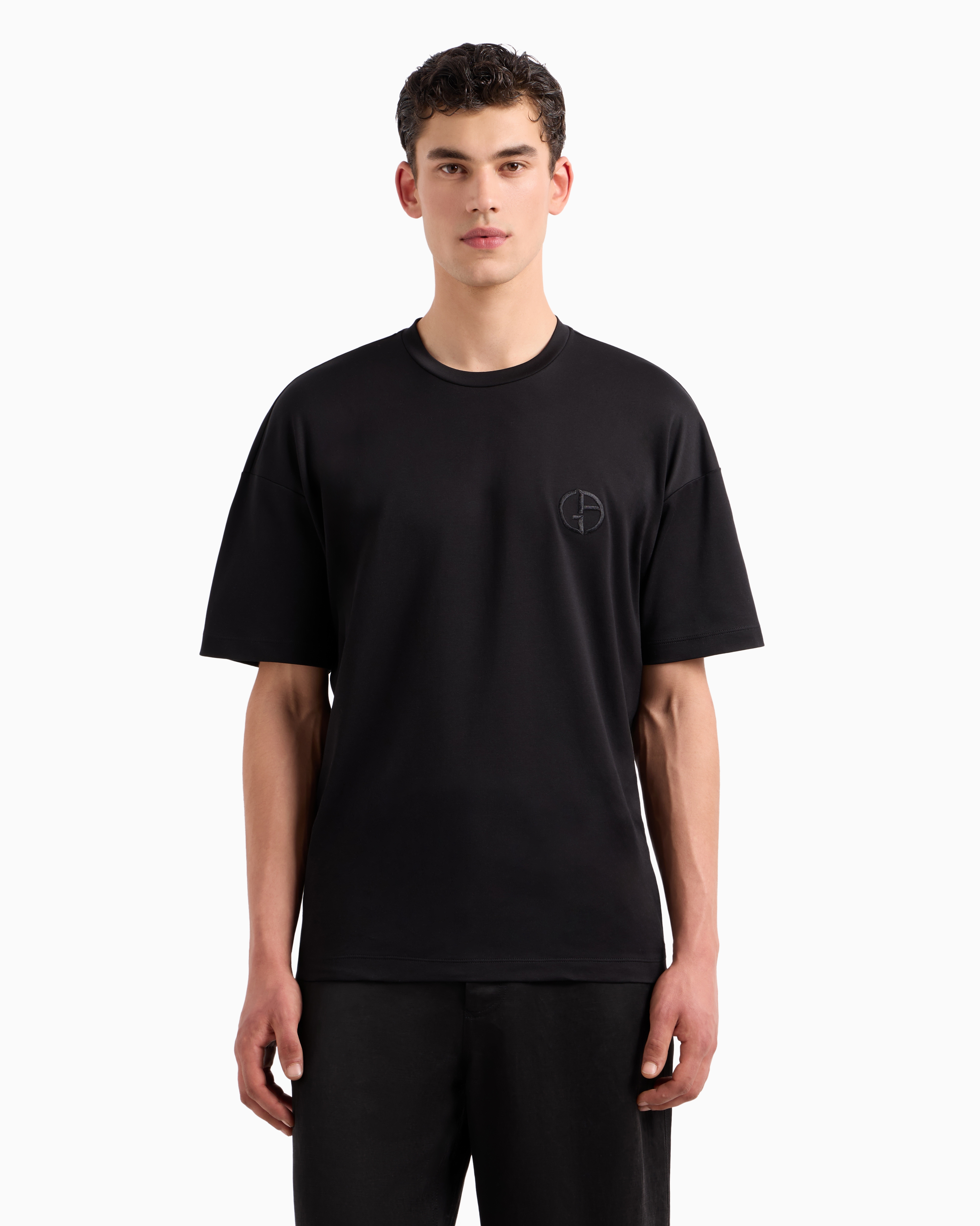Shop Giorgio Armani Oversized Crew-neck T-shirt In Organic Cotton Interlock In Black