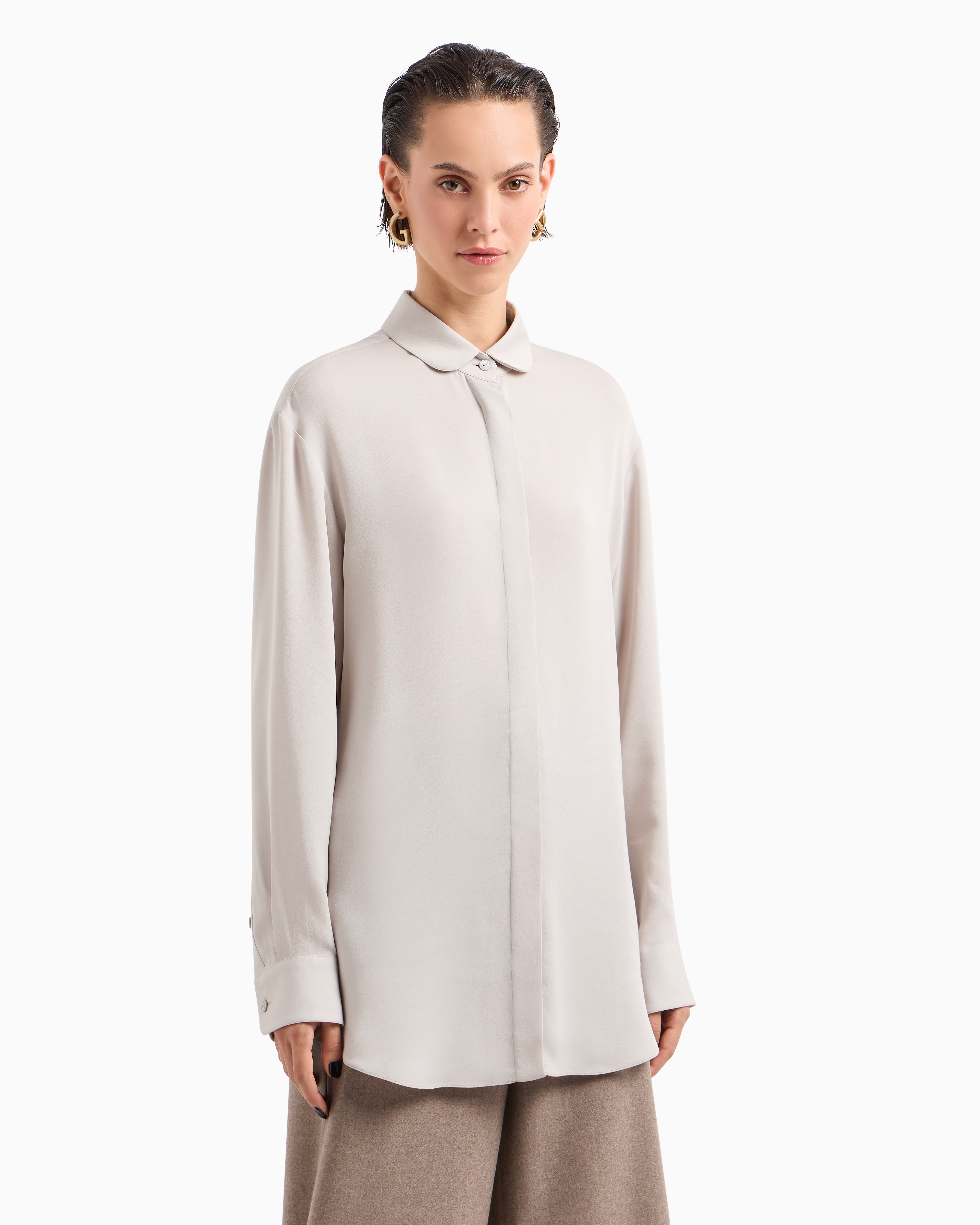 Giorgio Armani Triple Silk Georgette Shirt In Beige