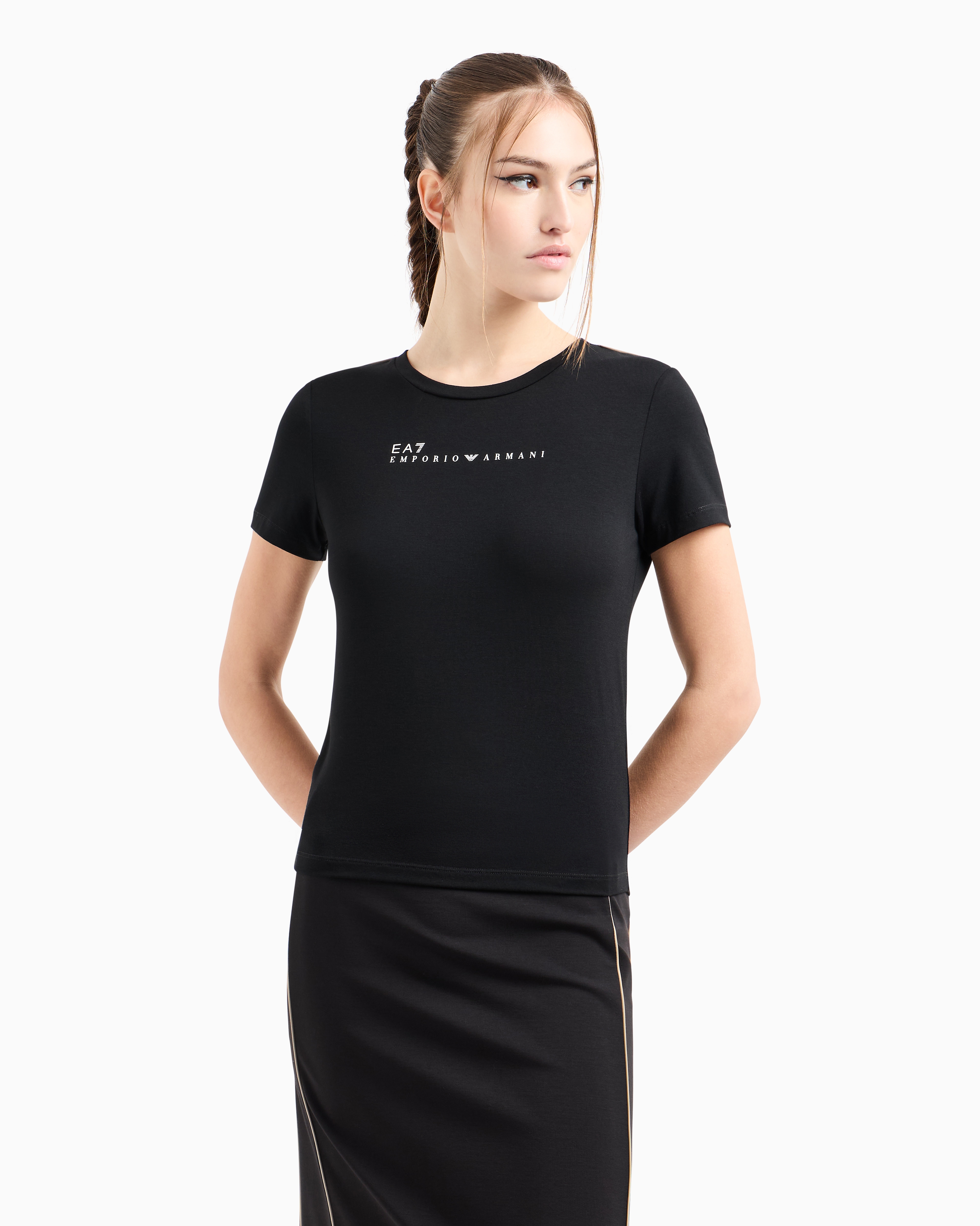 Ea7 Dynamic Athlete Crew-neck T-shirt In Natural Ventus7 Technical Fabric In Black
