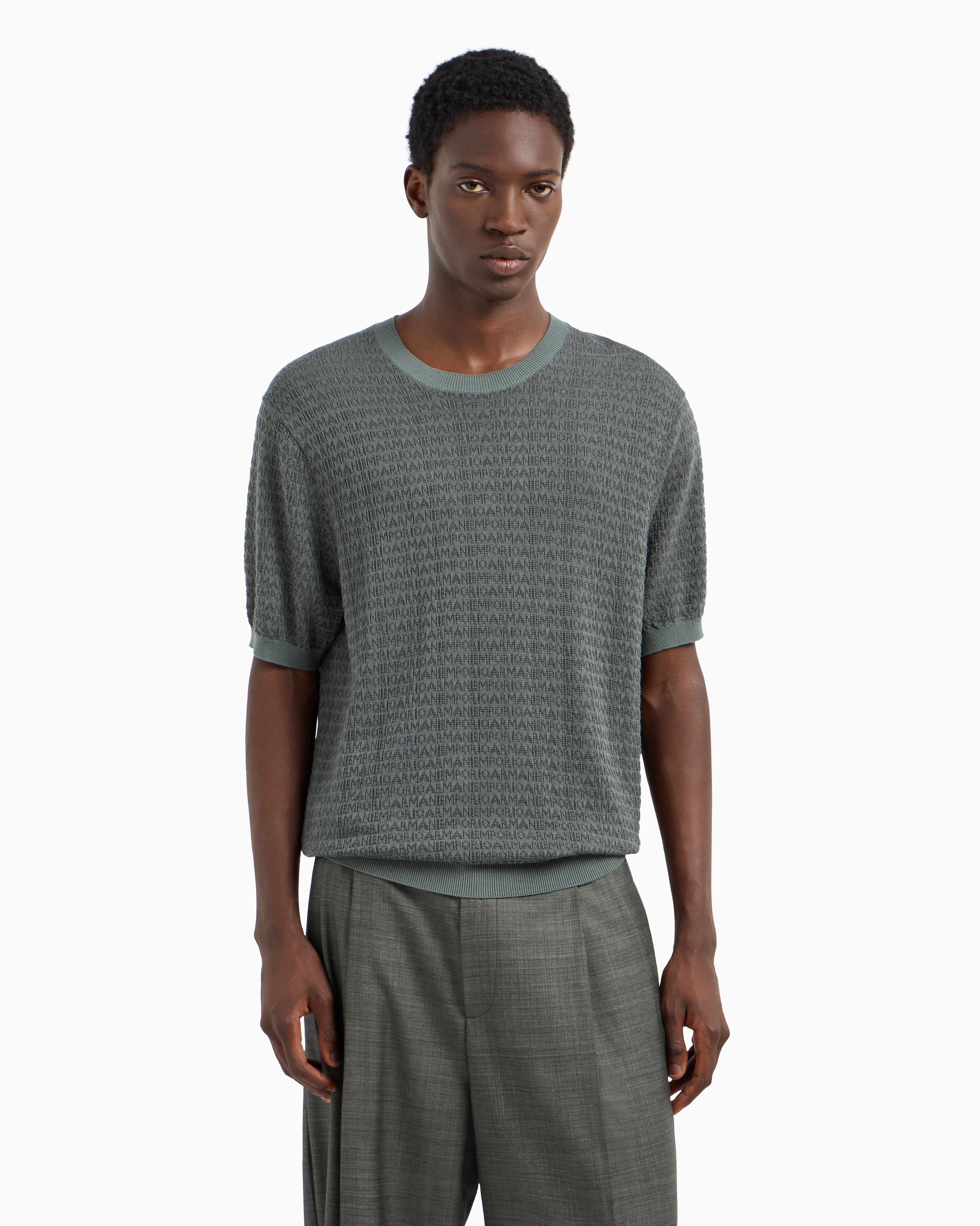 Emporio Armani Asv Lyocell-blend Jumper With Lettering Intarsia In Green