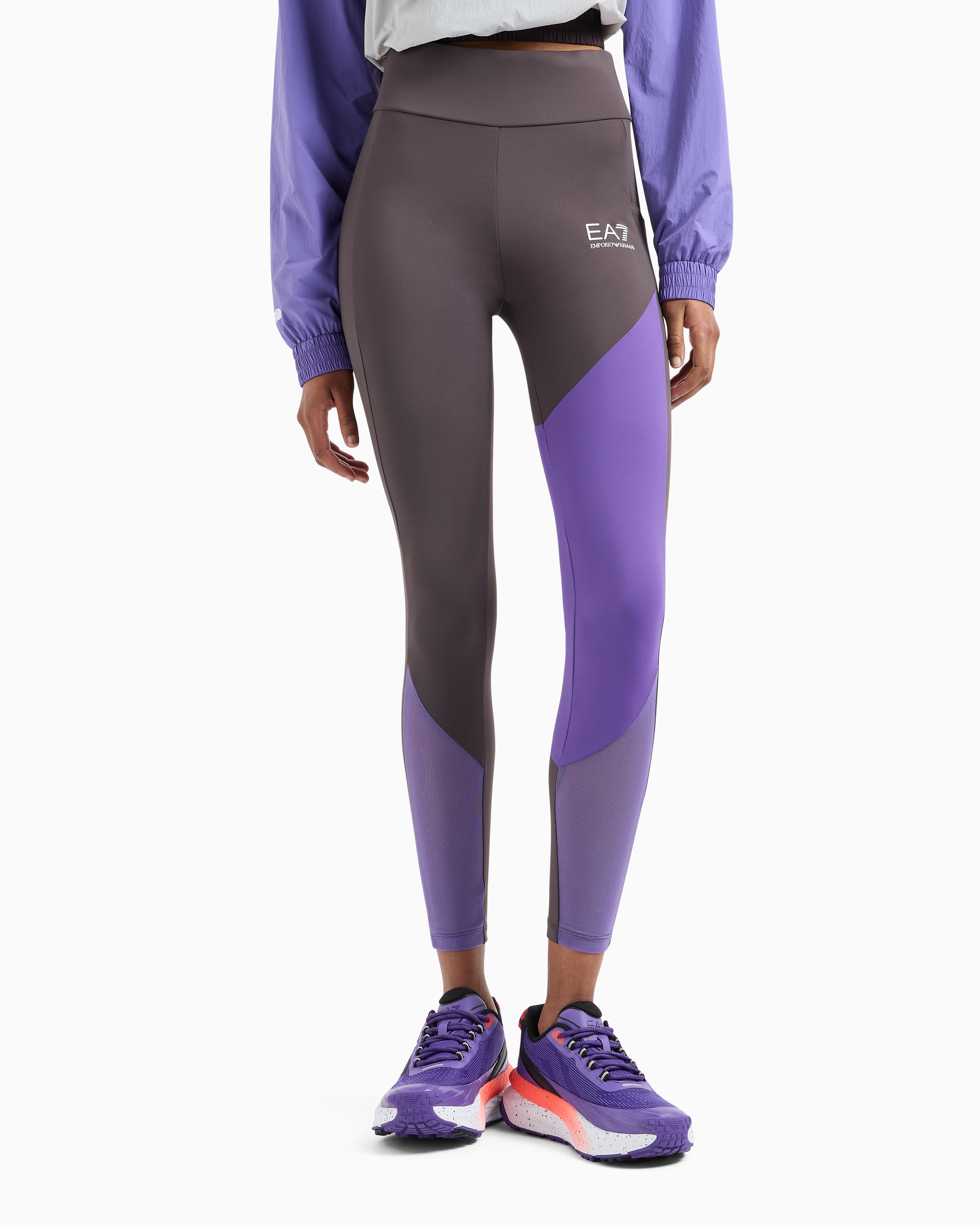 Ea7 Leggings In Colour-block-optik In Purple