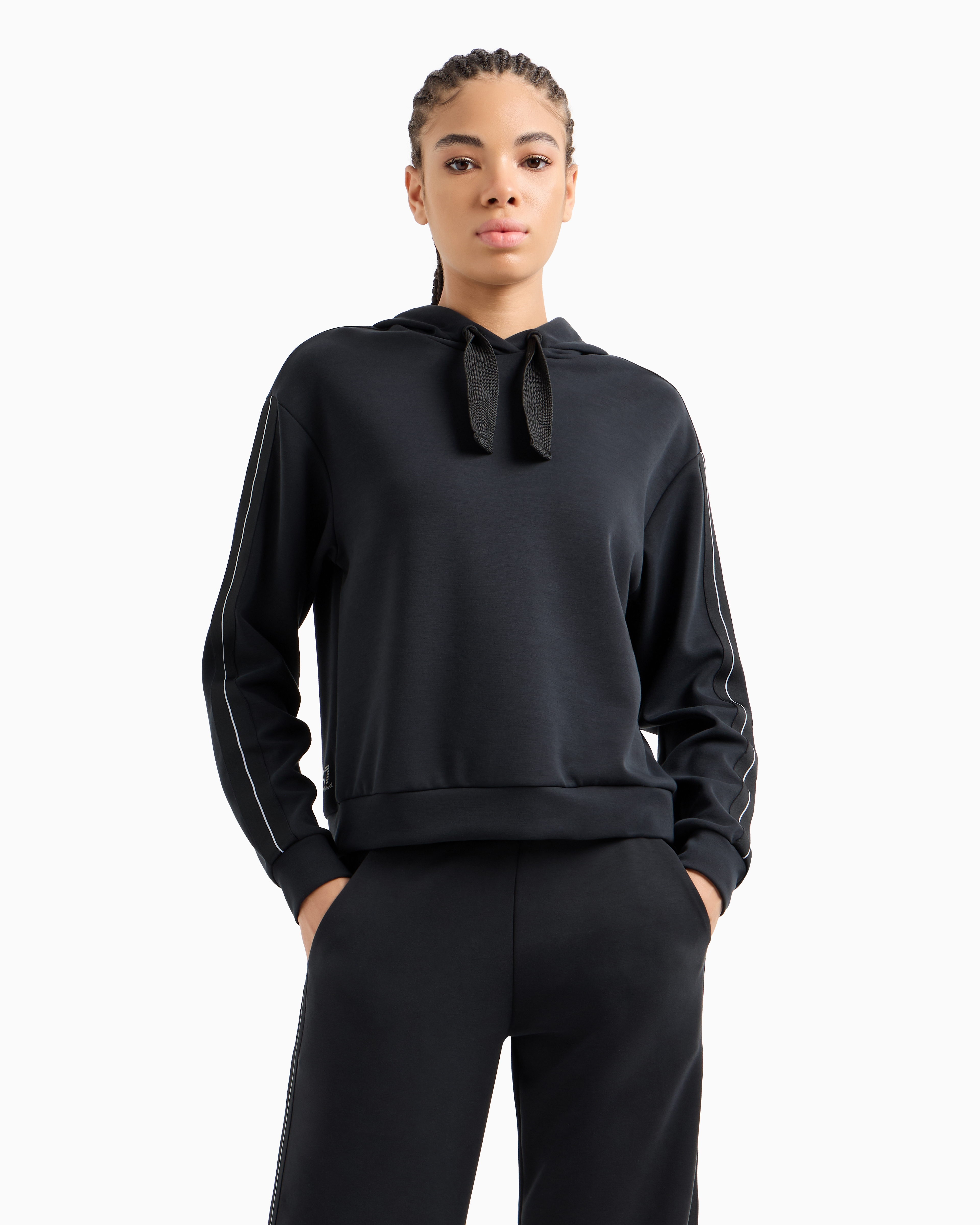 Ea7 Logo Series Stretch Modal Hooded Sweatshirt In Black
