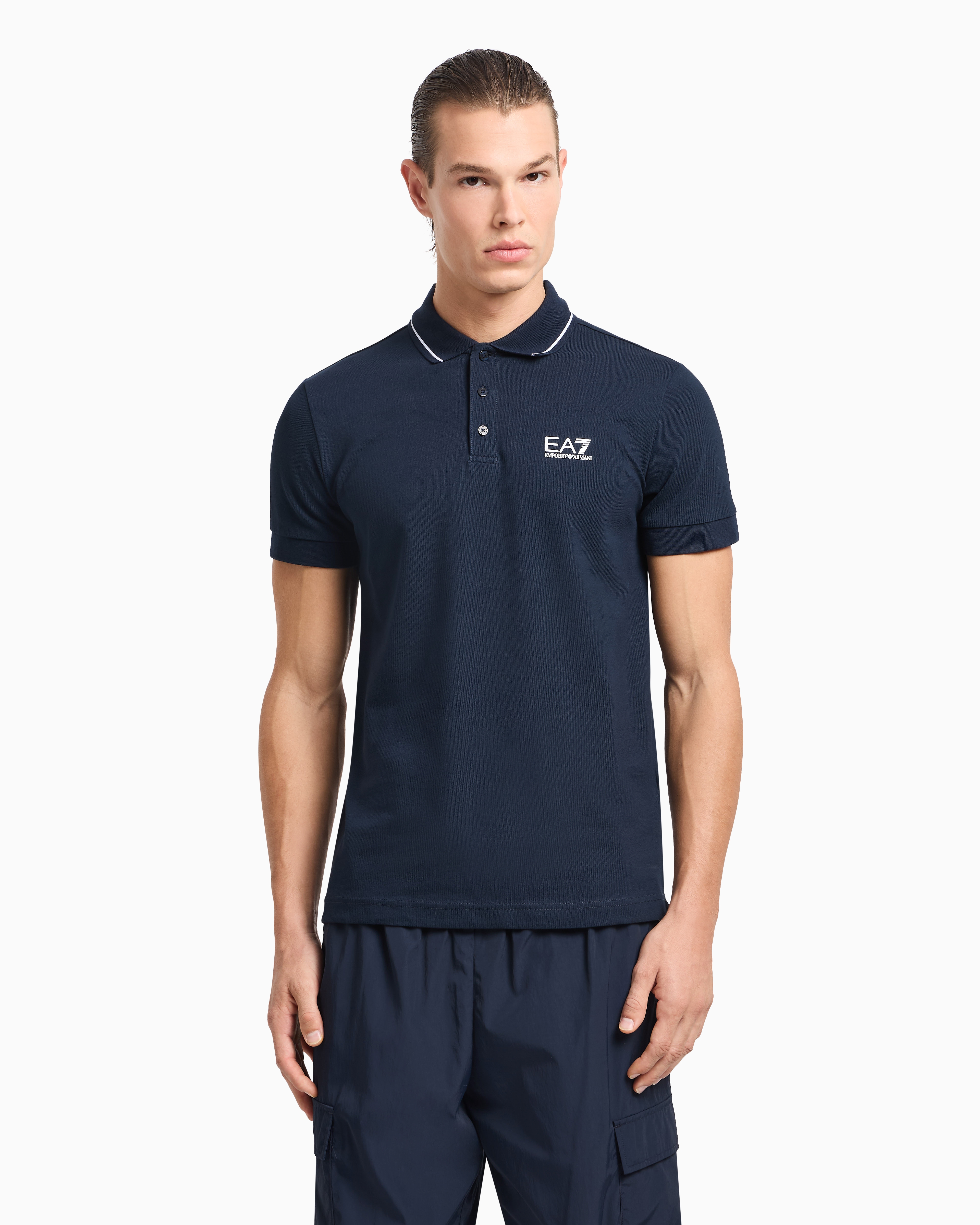 EA7 CORE IDENTITY STRETCH-COTTON PIQUÉ POLO SHIRT