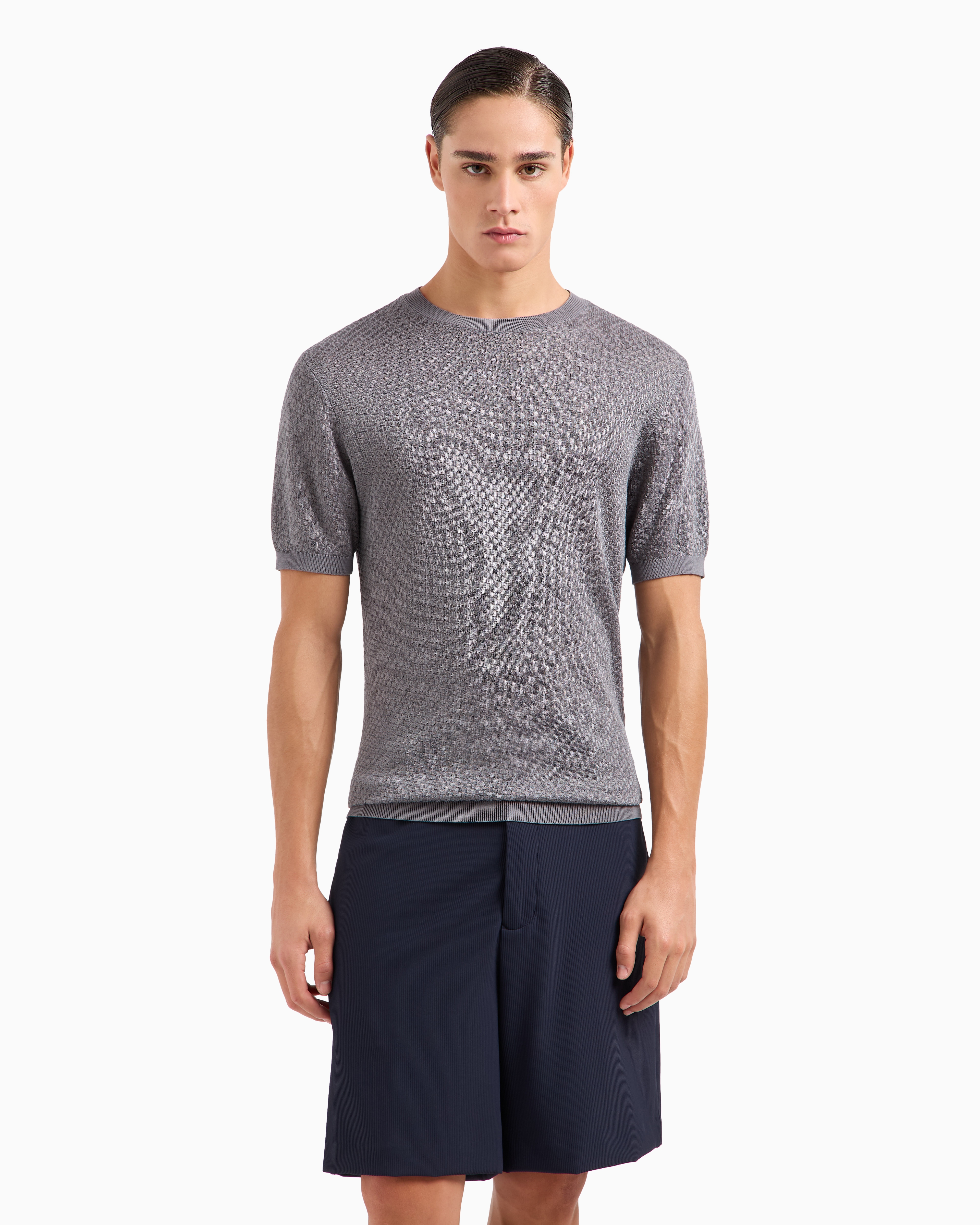 Emporio Armani Knitted Tops In Grey