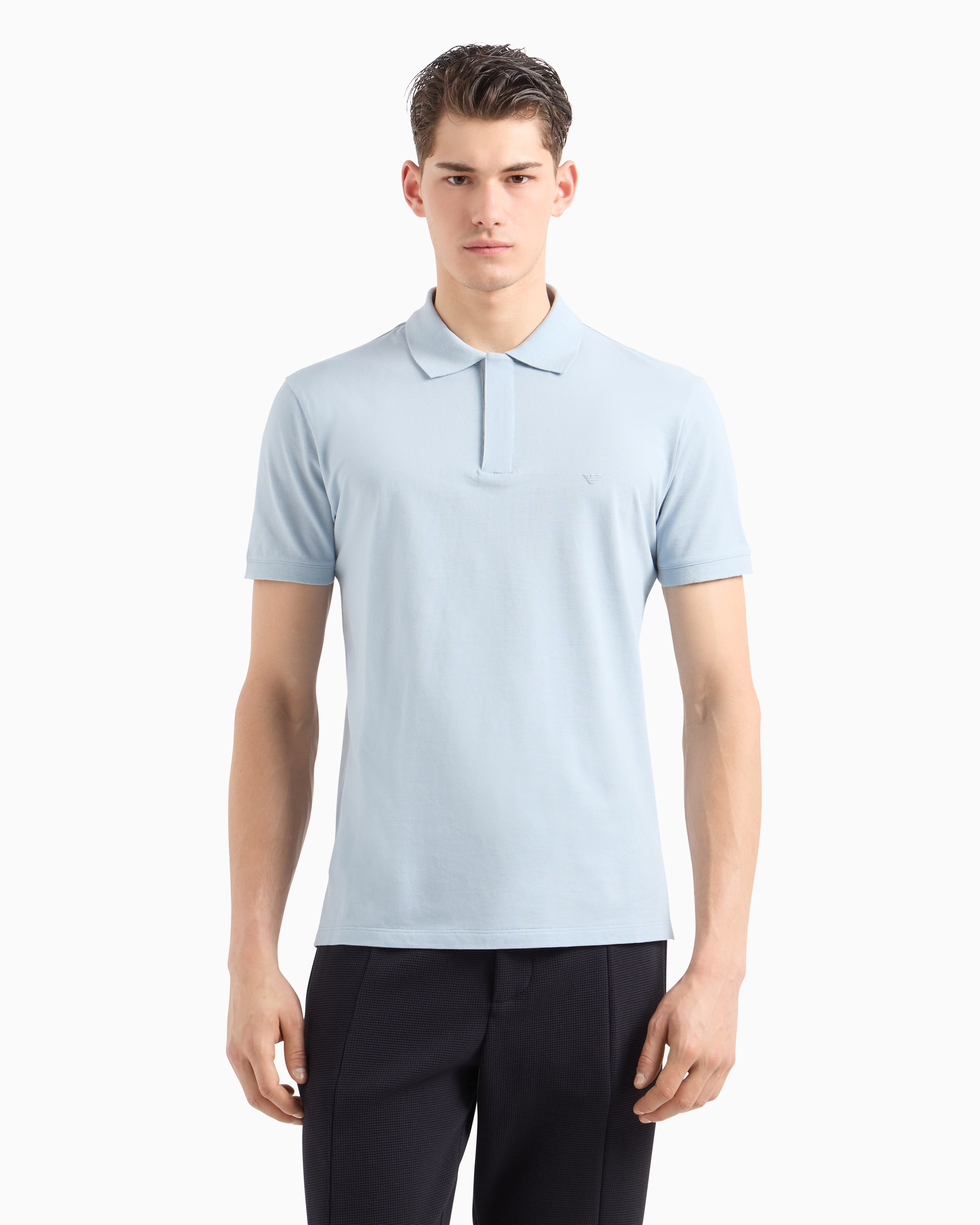 Emporio Armani Mens Acqua Brand-embroidered Regular-fit Stretch-cotton-piqué Polo Shirt In Hellblau