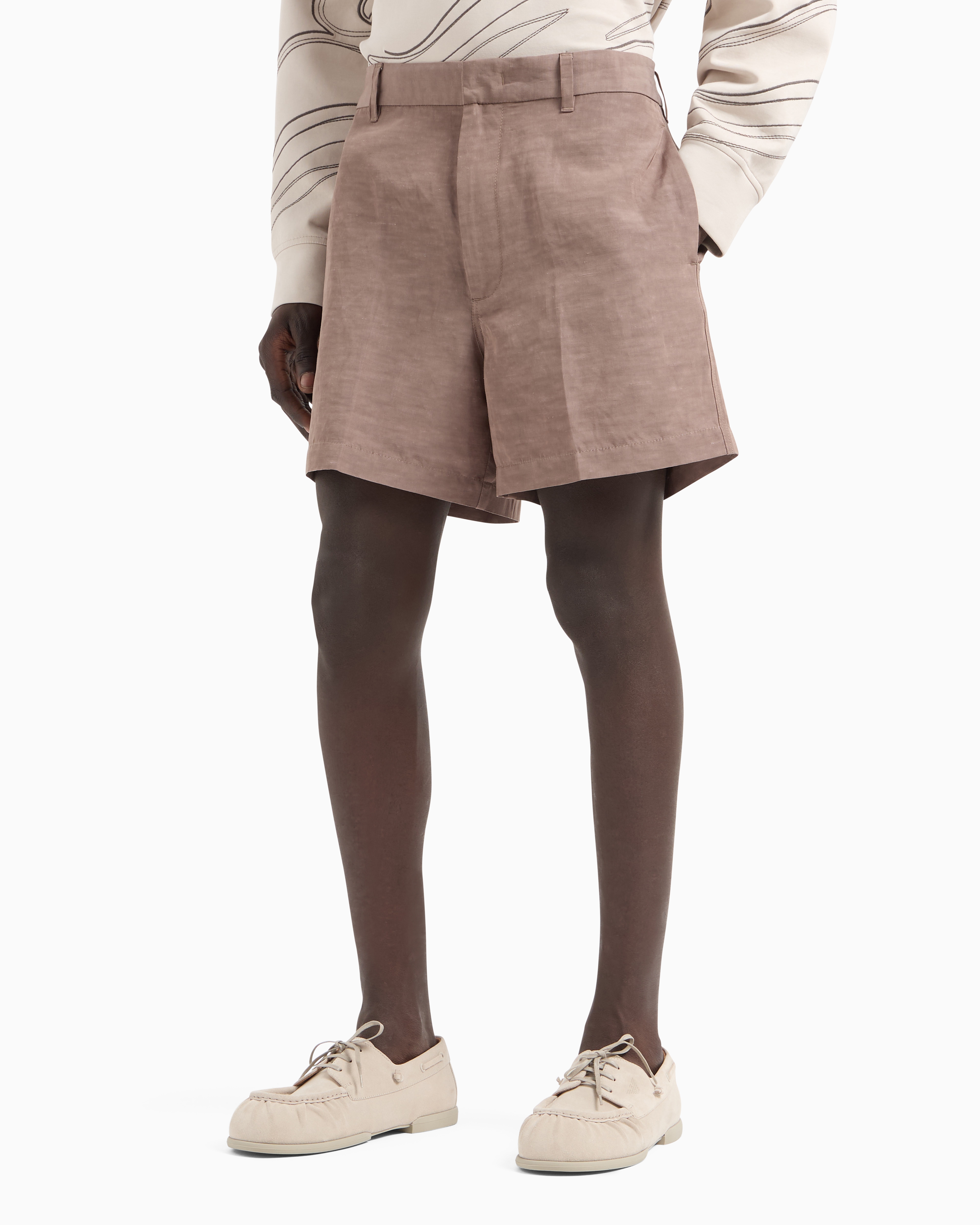 Emporio Armani Linen-blend Shorts In Beige