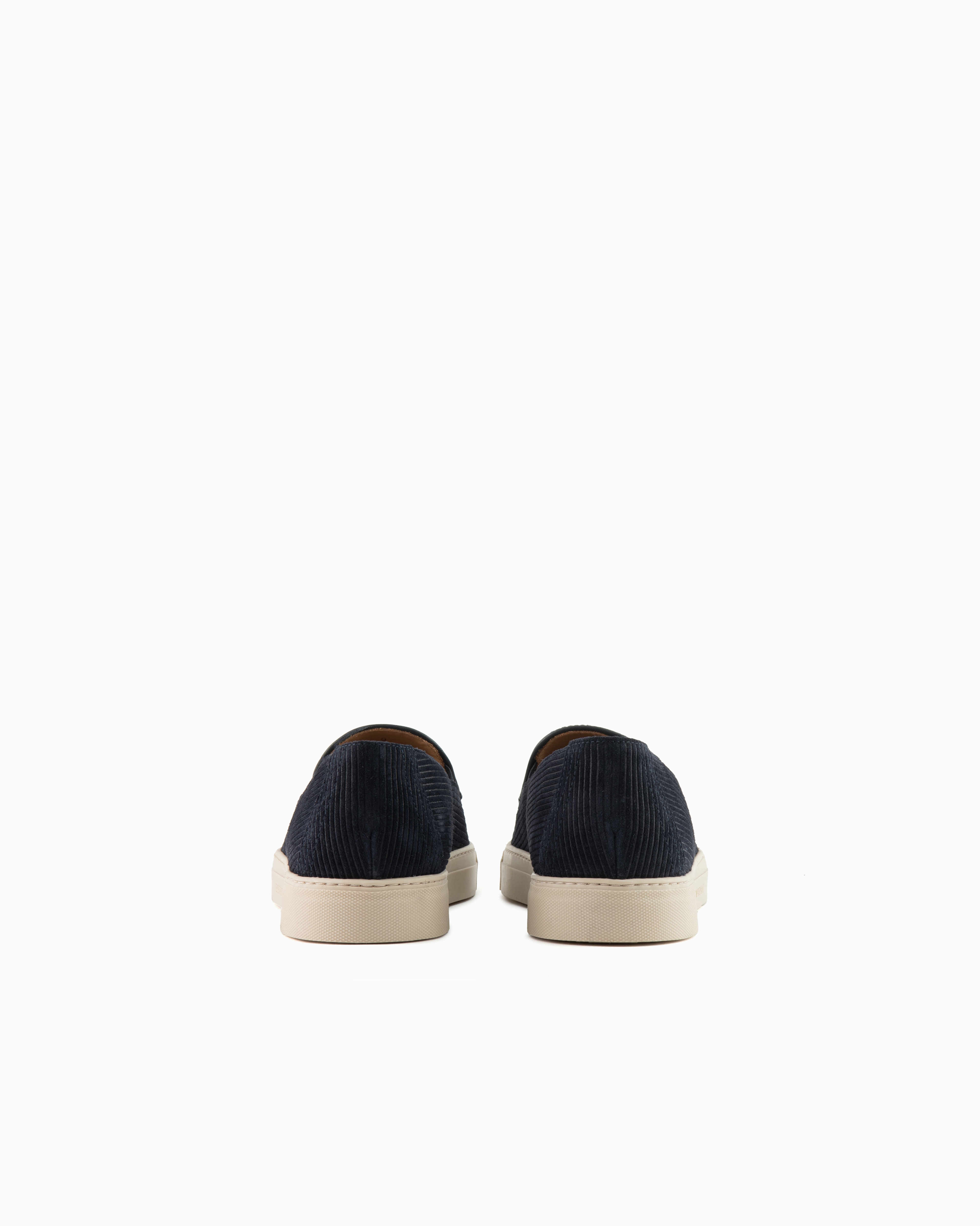 Shop Emporio Armani Multi-striped Suede Slip-ons In Navy Blue