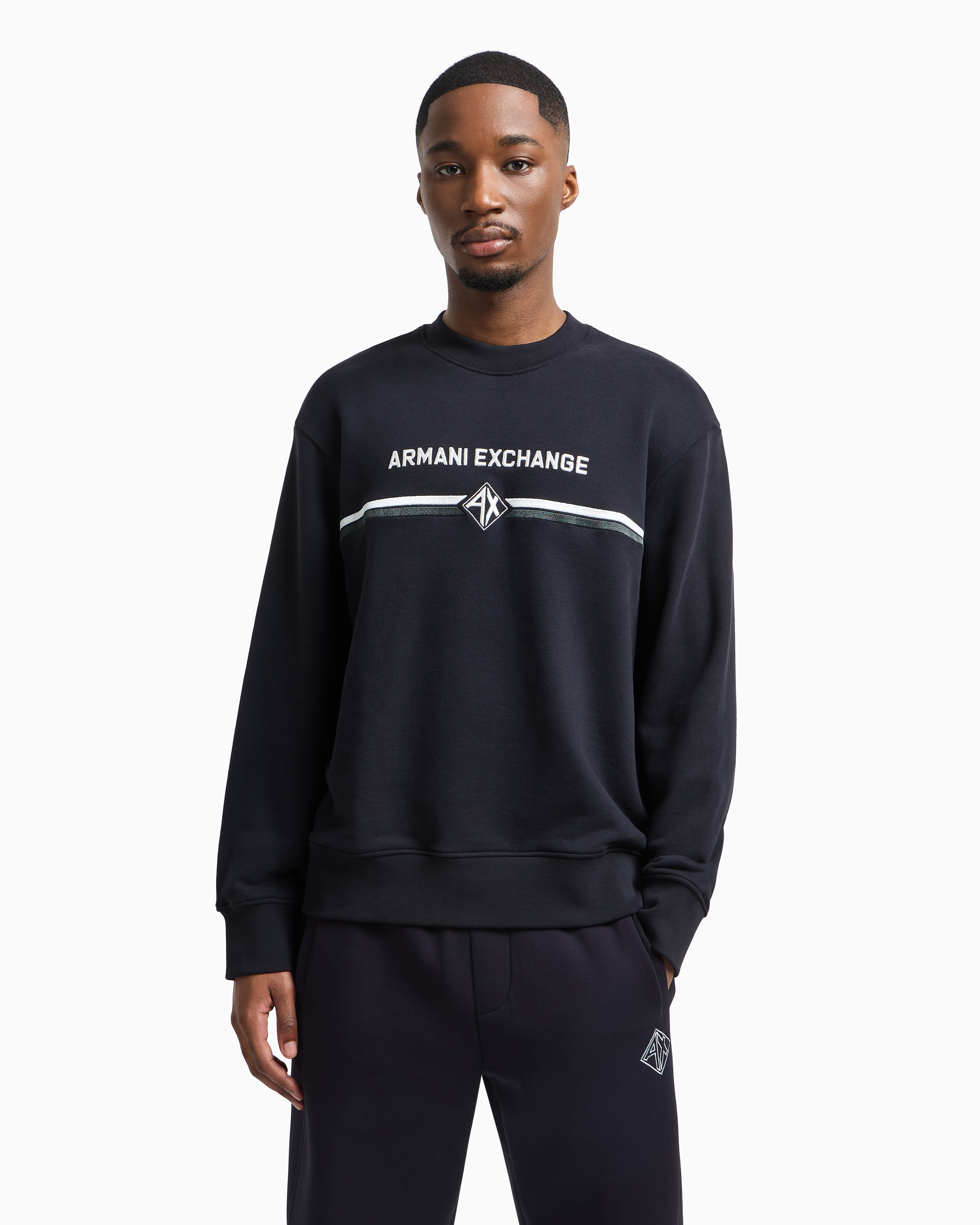 Armani Exchange Crewneck Sweatshirt With Logo Print On The Chest In Navy Blue