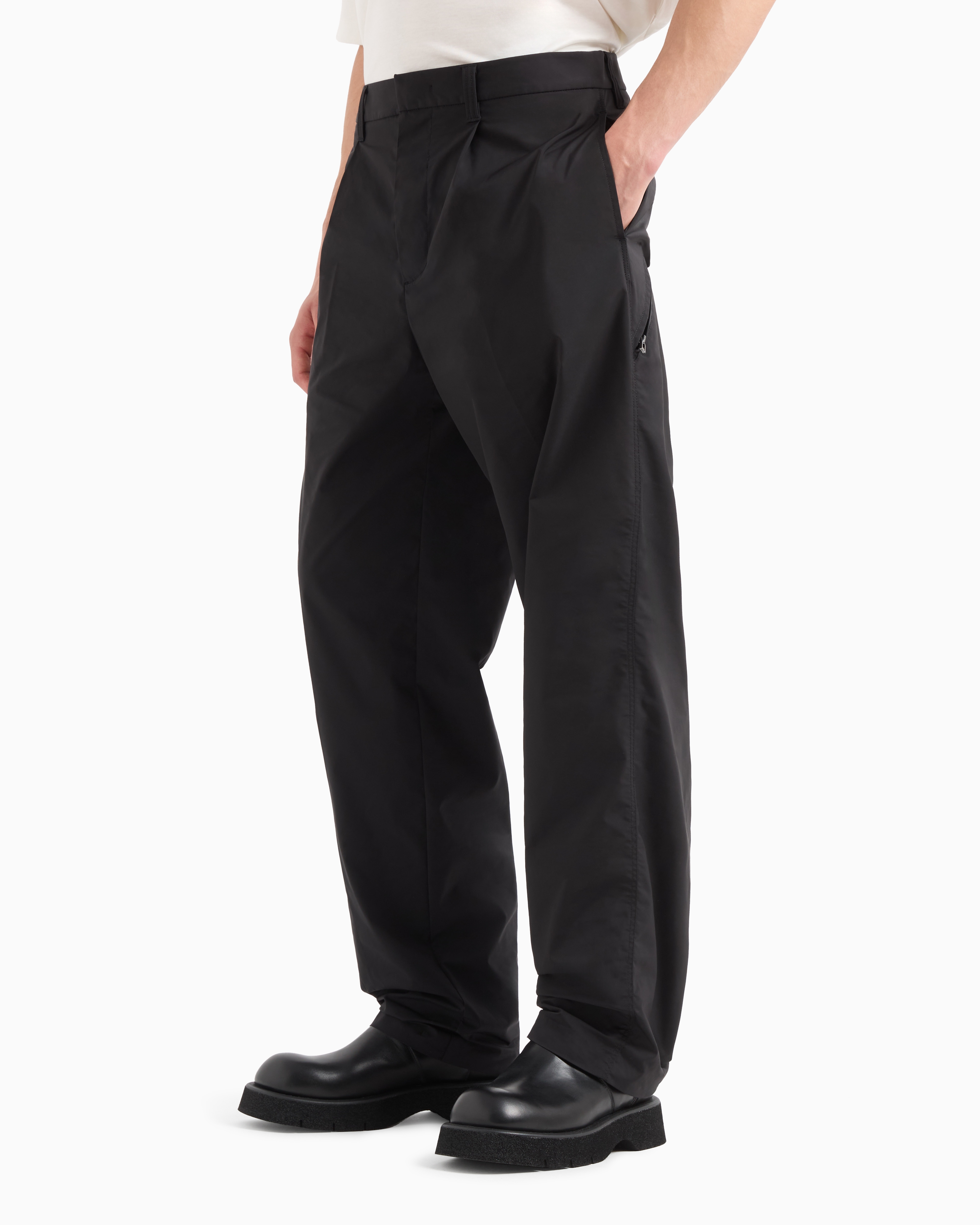 Emporio Armani Technical Fabric Trousers With Zip Pocket In Black