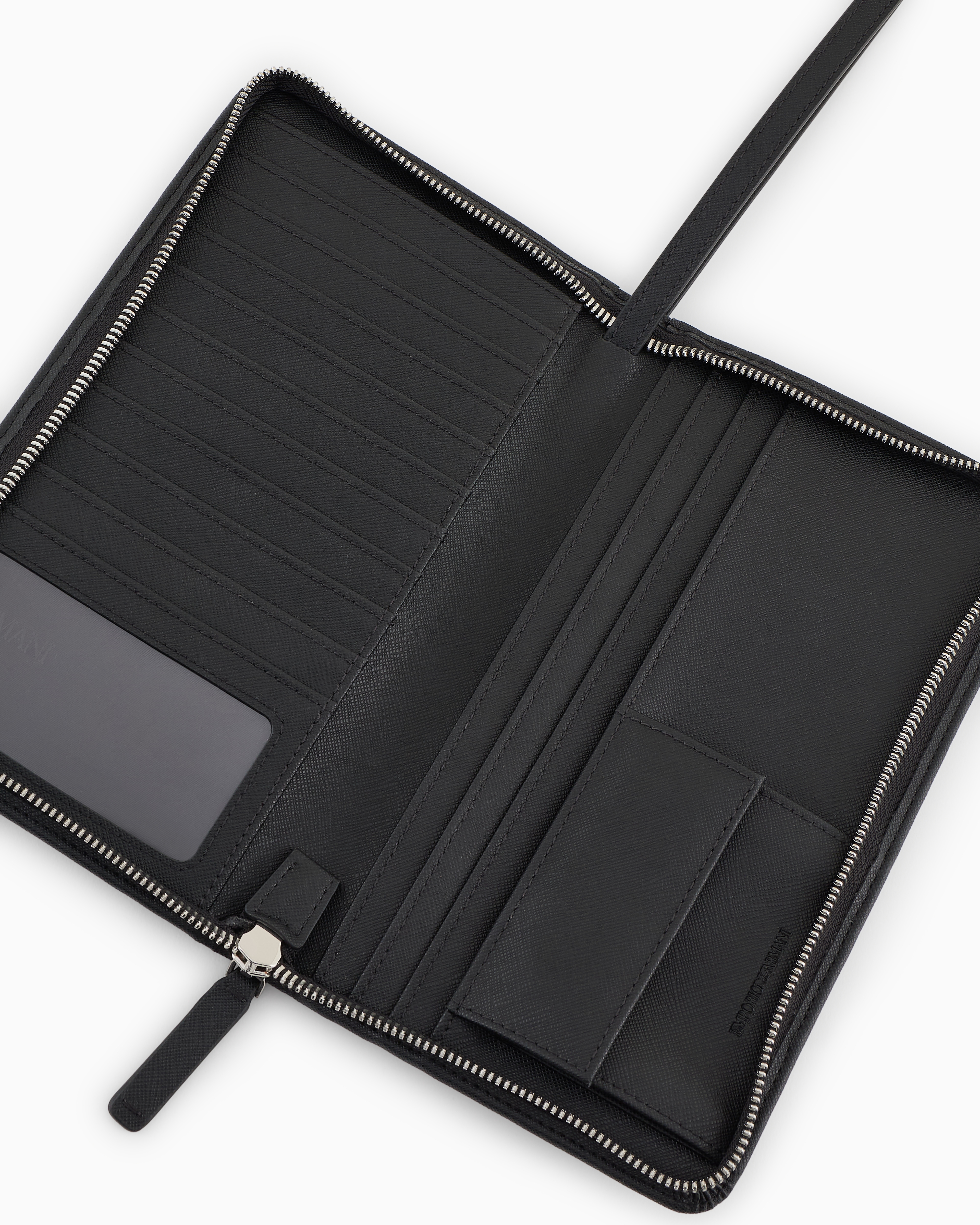 Emporio Armani Asv Regenerated Saffiano Leather Organiser With Eagle Plate In Black