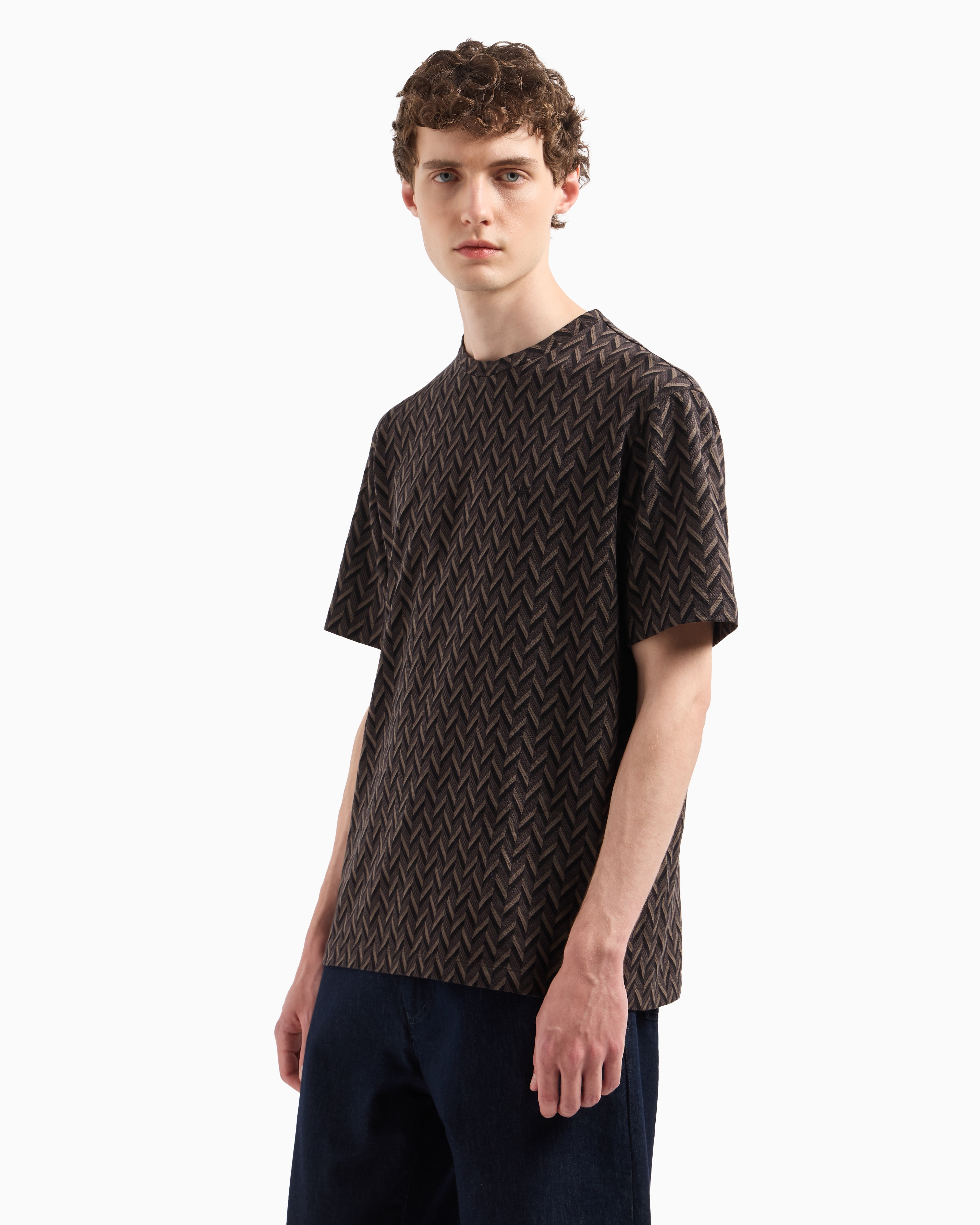 Emporio Armani Cotton Geometric Print T-shirt In Grey