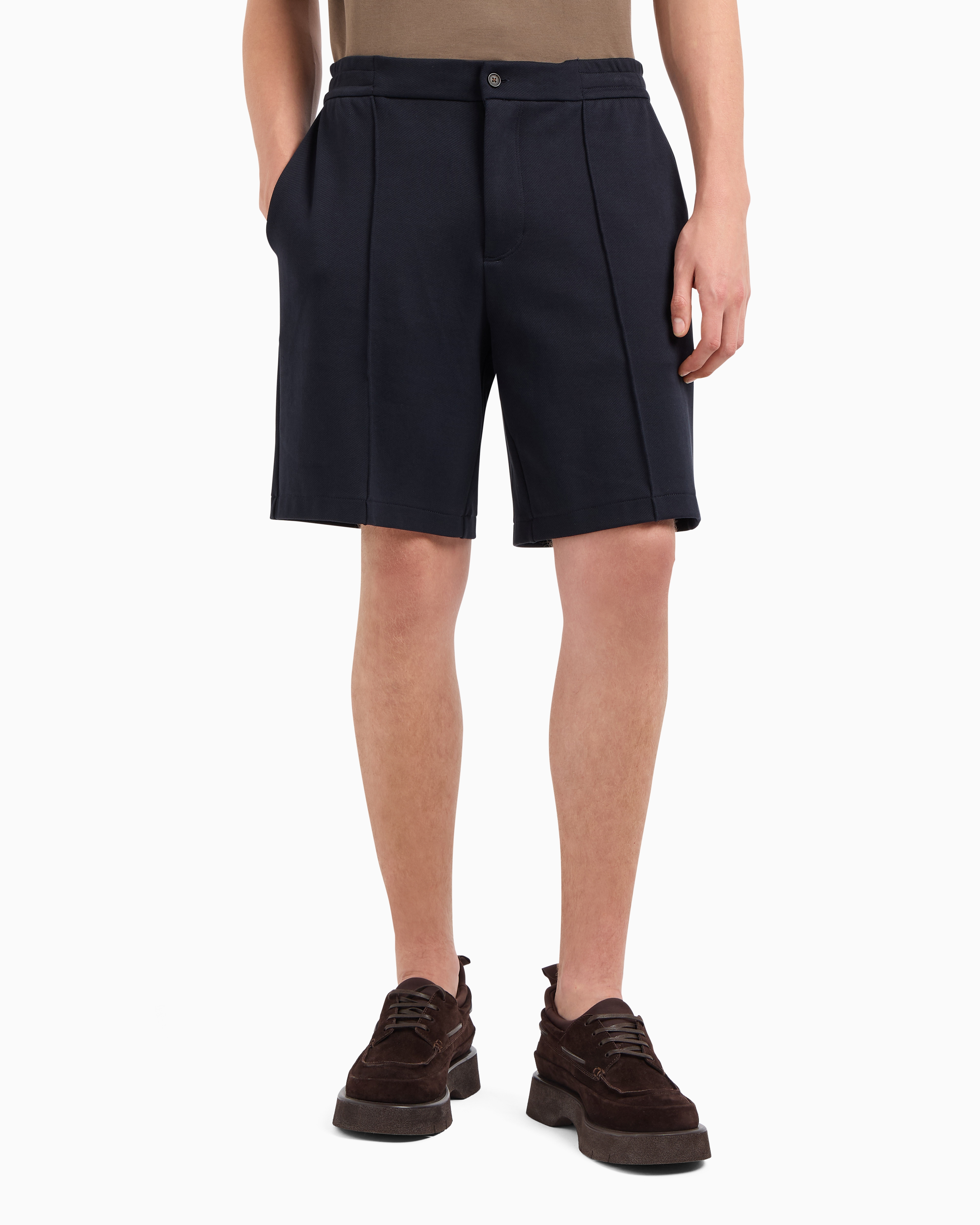 Emporio Armani Jersey Bermuda Shorts With Ribs In Navy Blue