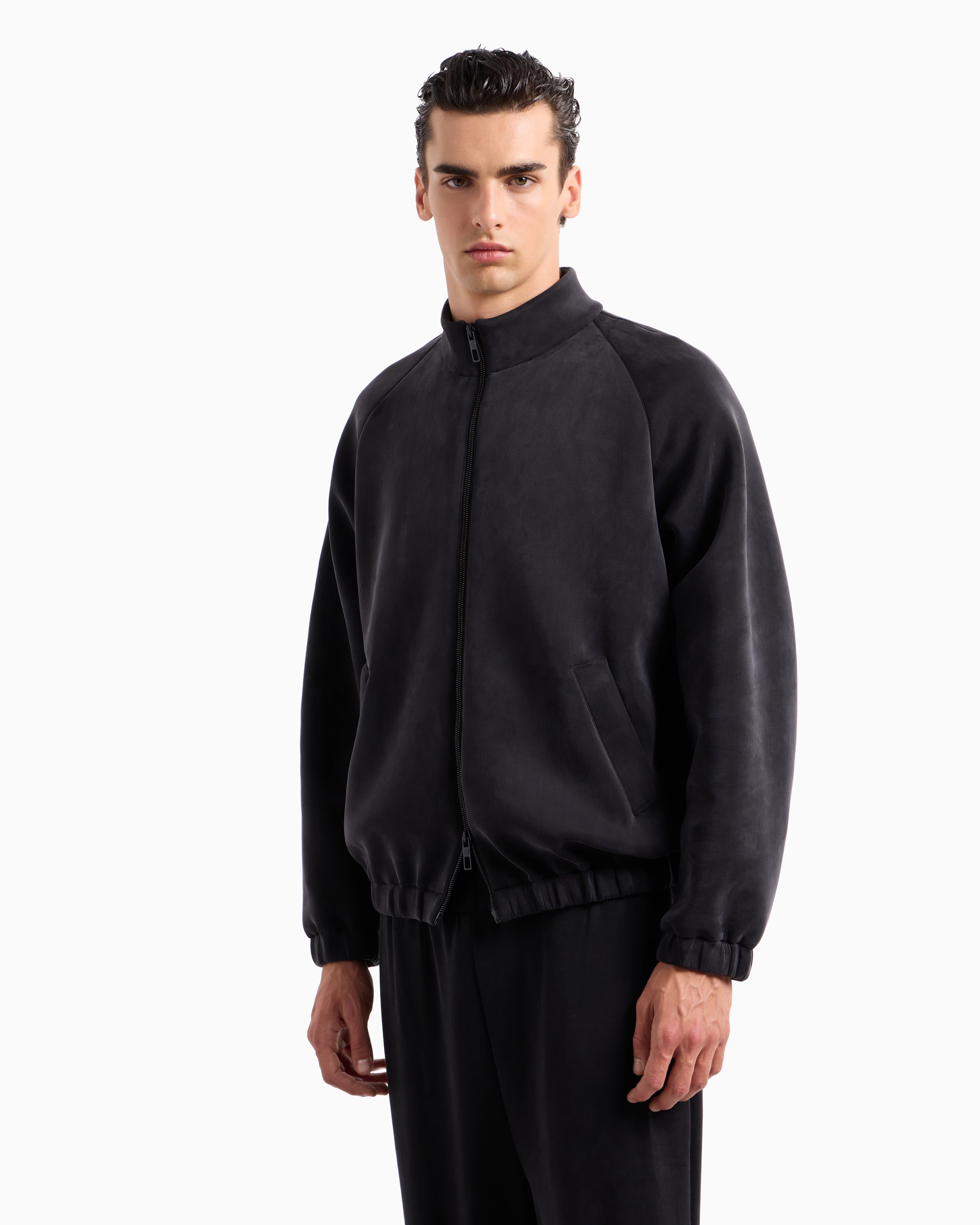 Giorgio Armani Stretch Cotton And Cupro Blouson In Black
