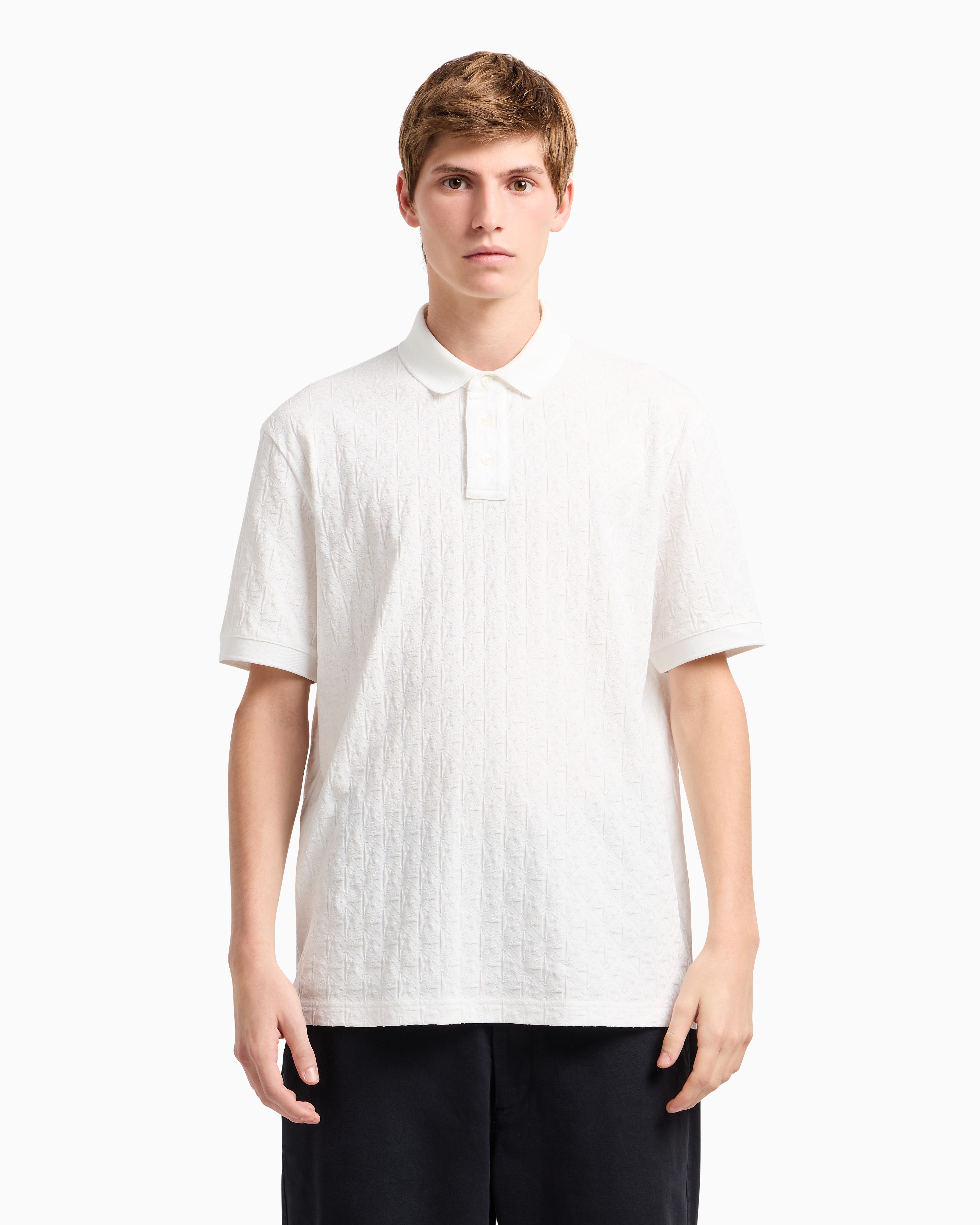 Armani Exchange Regular Fit Polo Shirt With Tone-on-tone Allover Logo In White