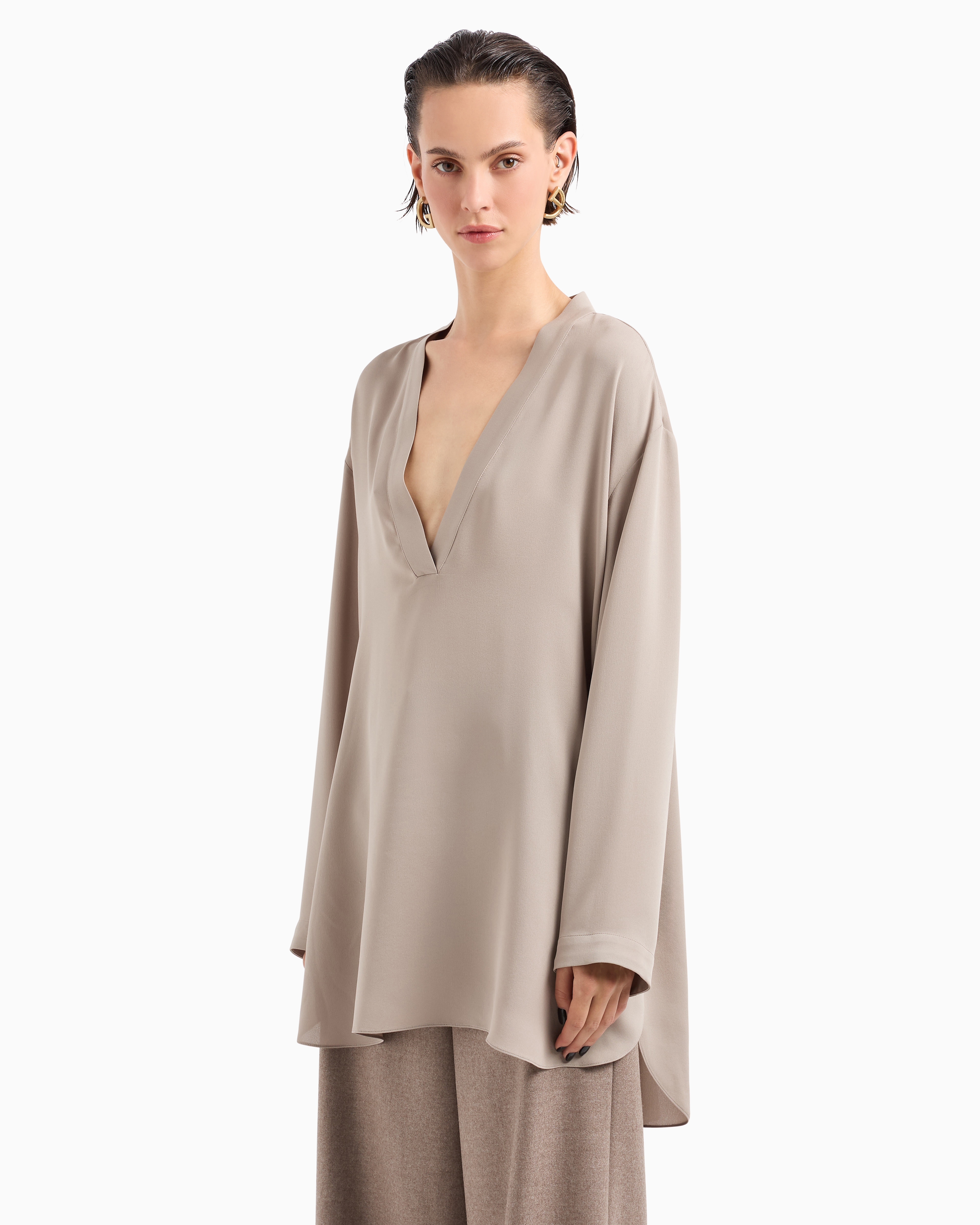 Giorgio Armani Blouse In Triple Silk Georgette In Beige