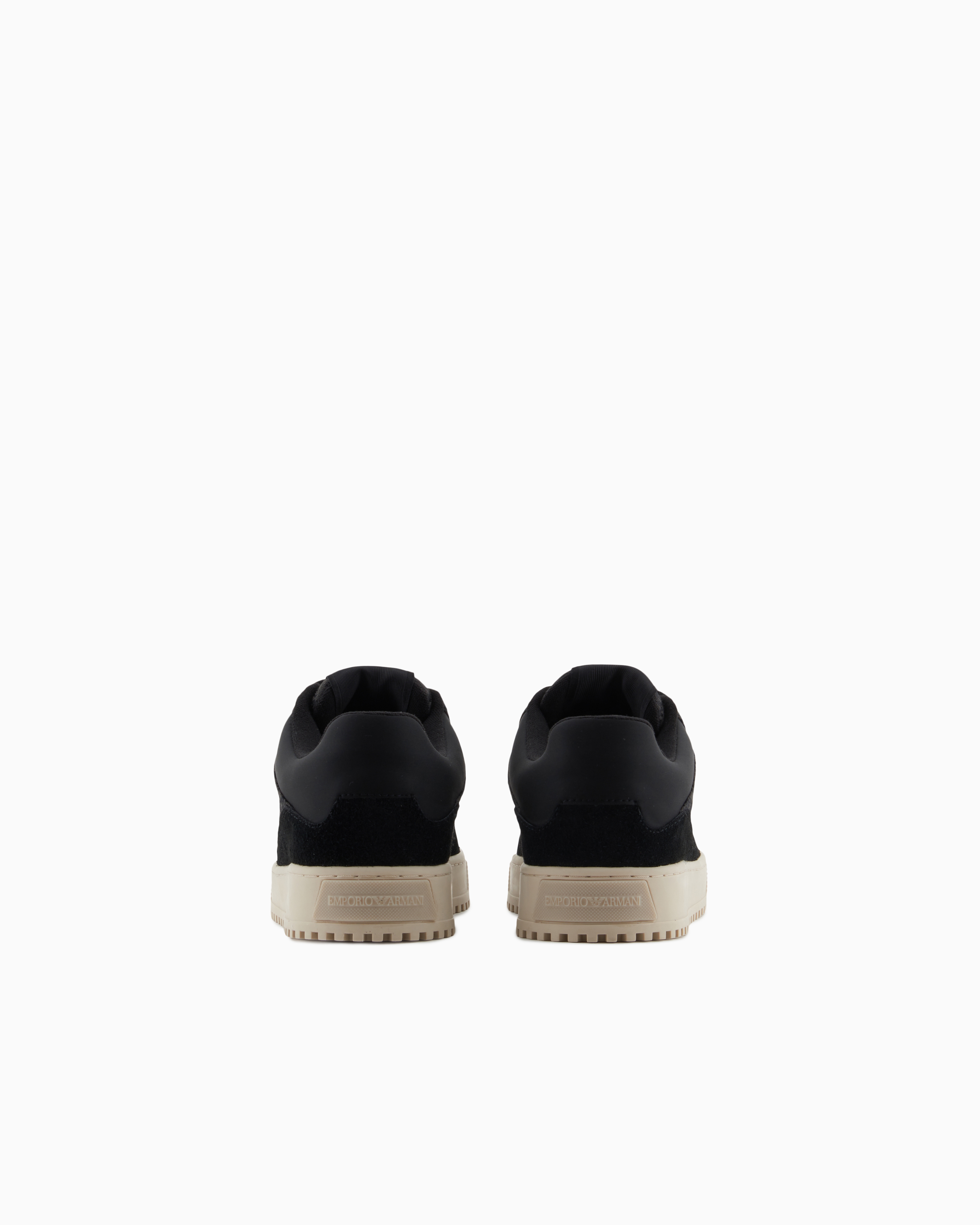 Emporio Armani Sneakers In Suede And Jacquard With Logo Lettering In Black