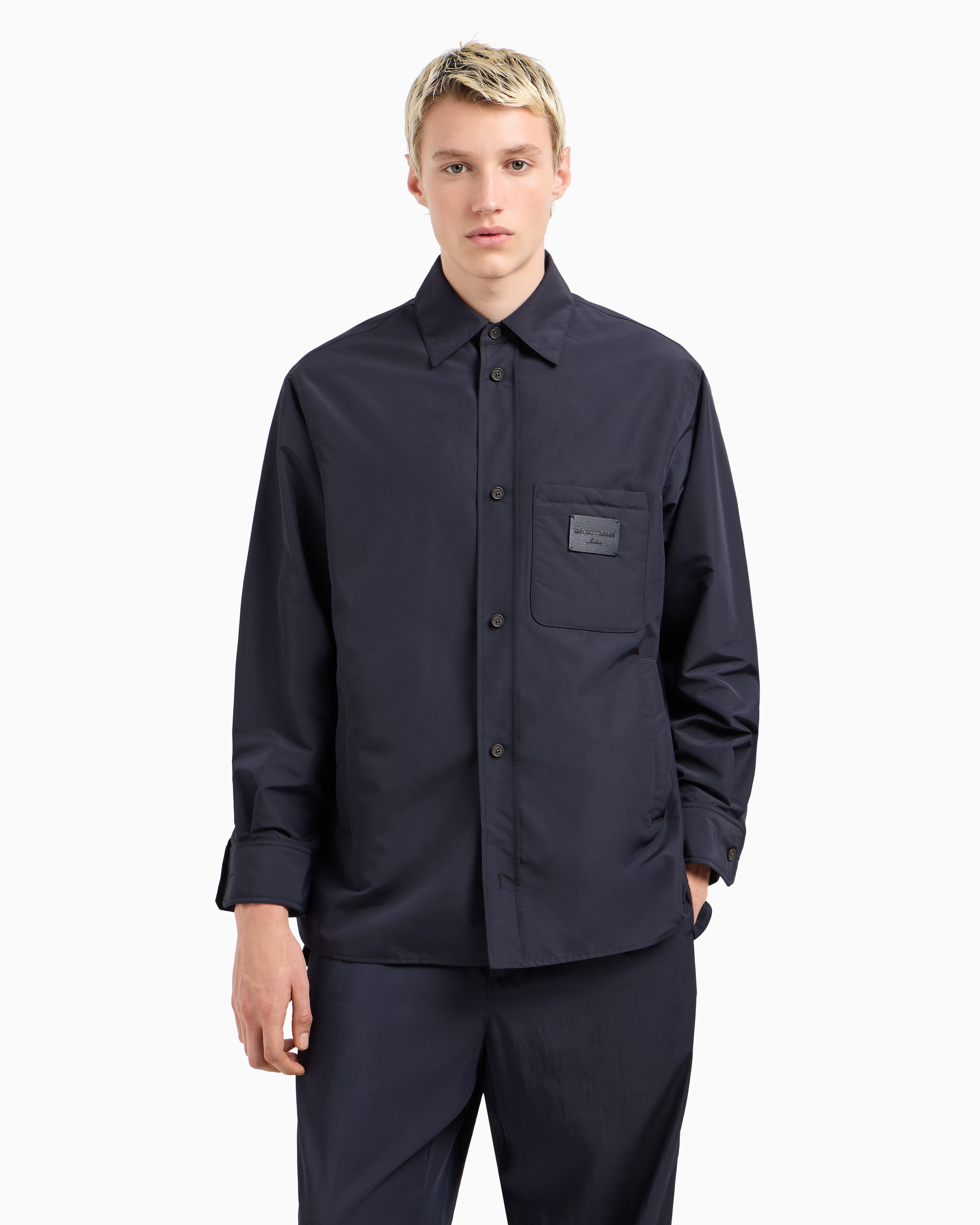 Emporio Armani Nylon Shirt Jacket With Patch Pocket And Logo Patch In Navy_blue