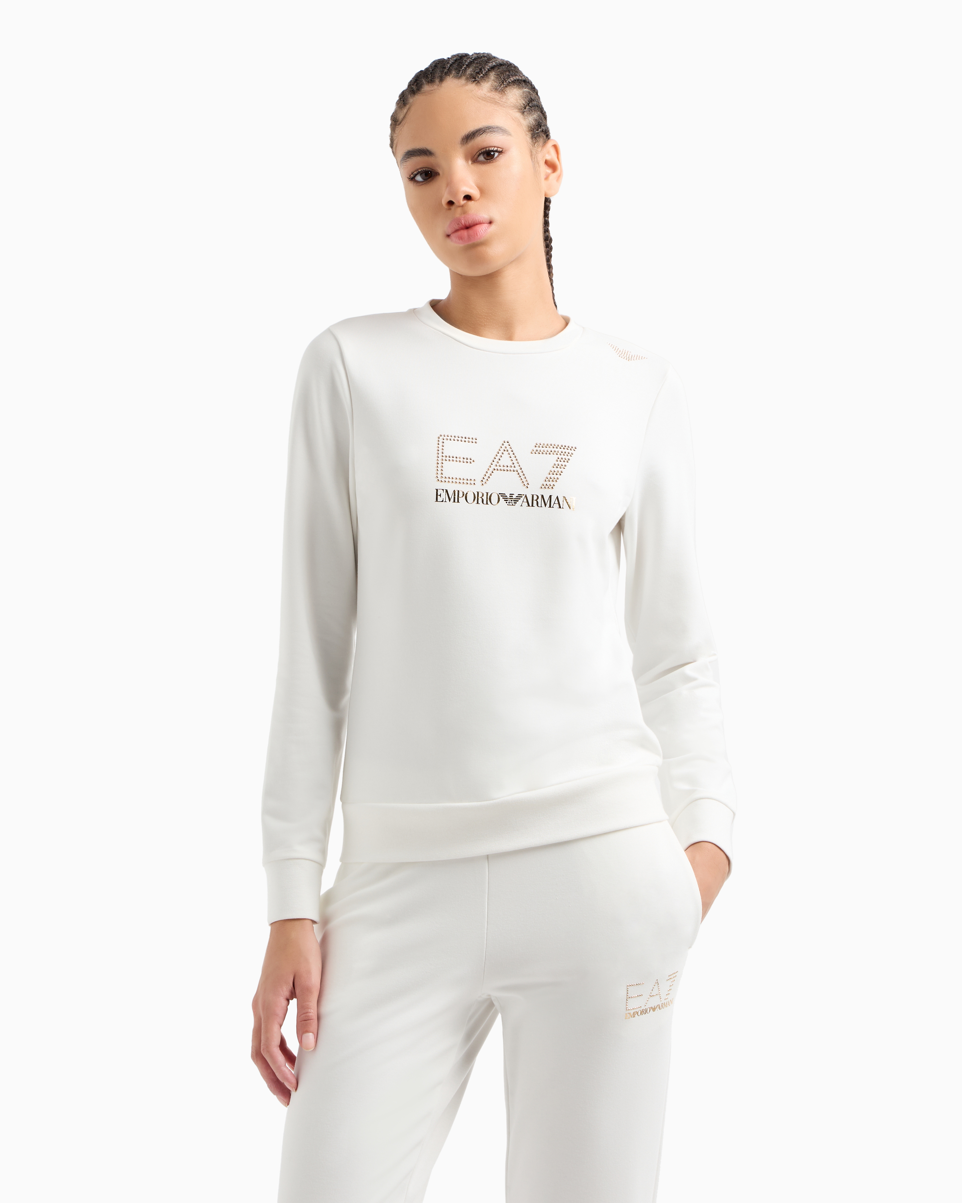 Ea7 Evolution Stretch Viscose-blend Crew-neck Sweatshirt In White