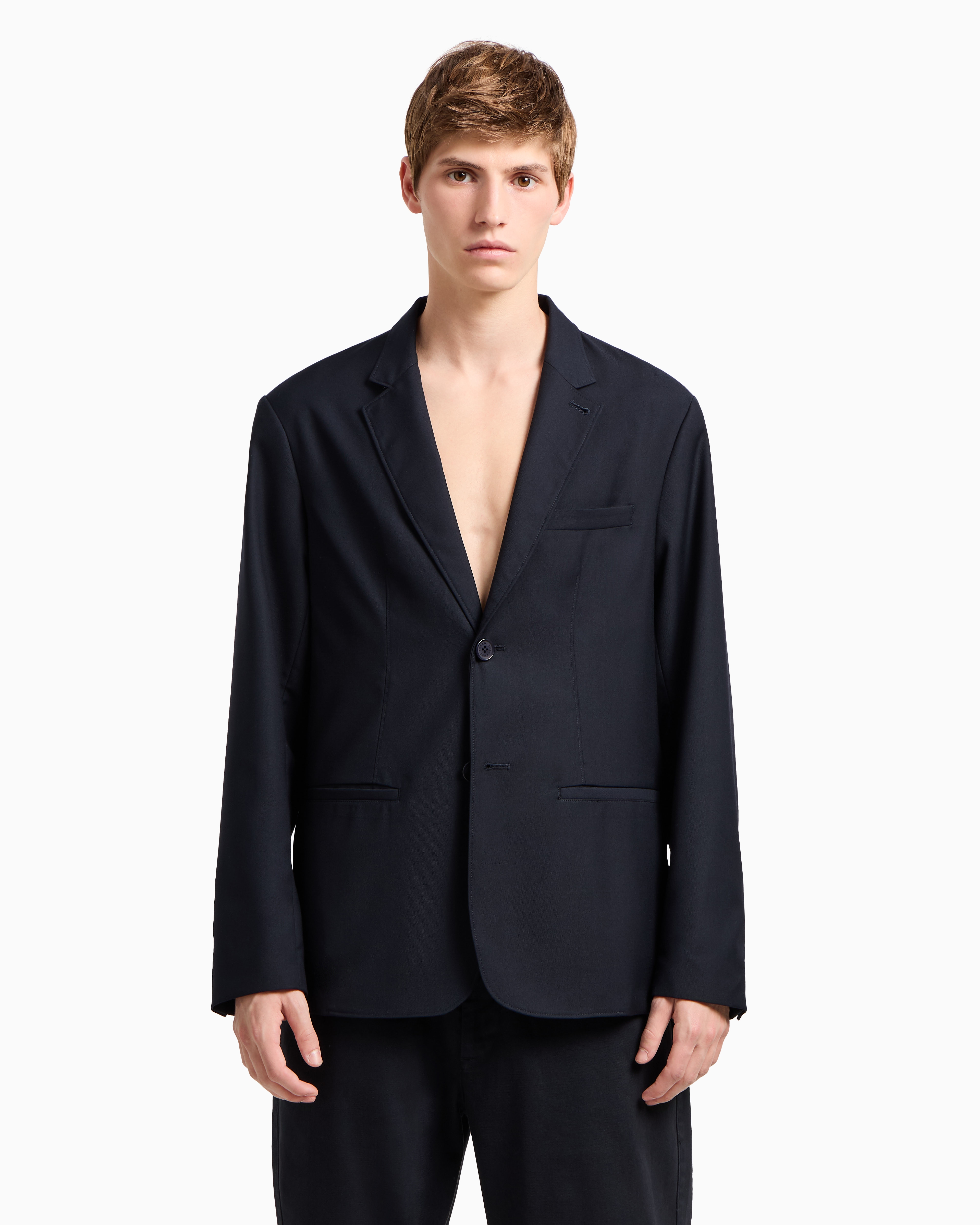 Armani Exchange Single-breasted Two-button Jacket In Flowing Fabric In Navy Blue