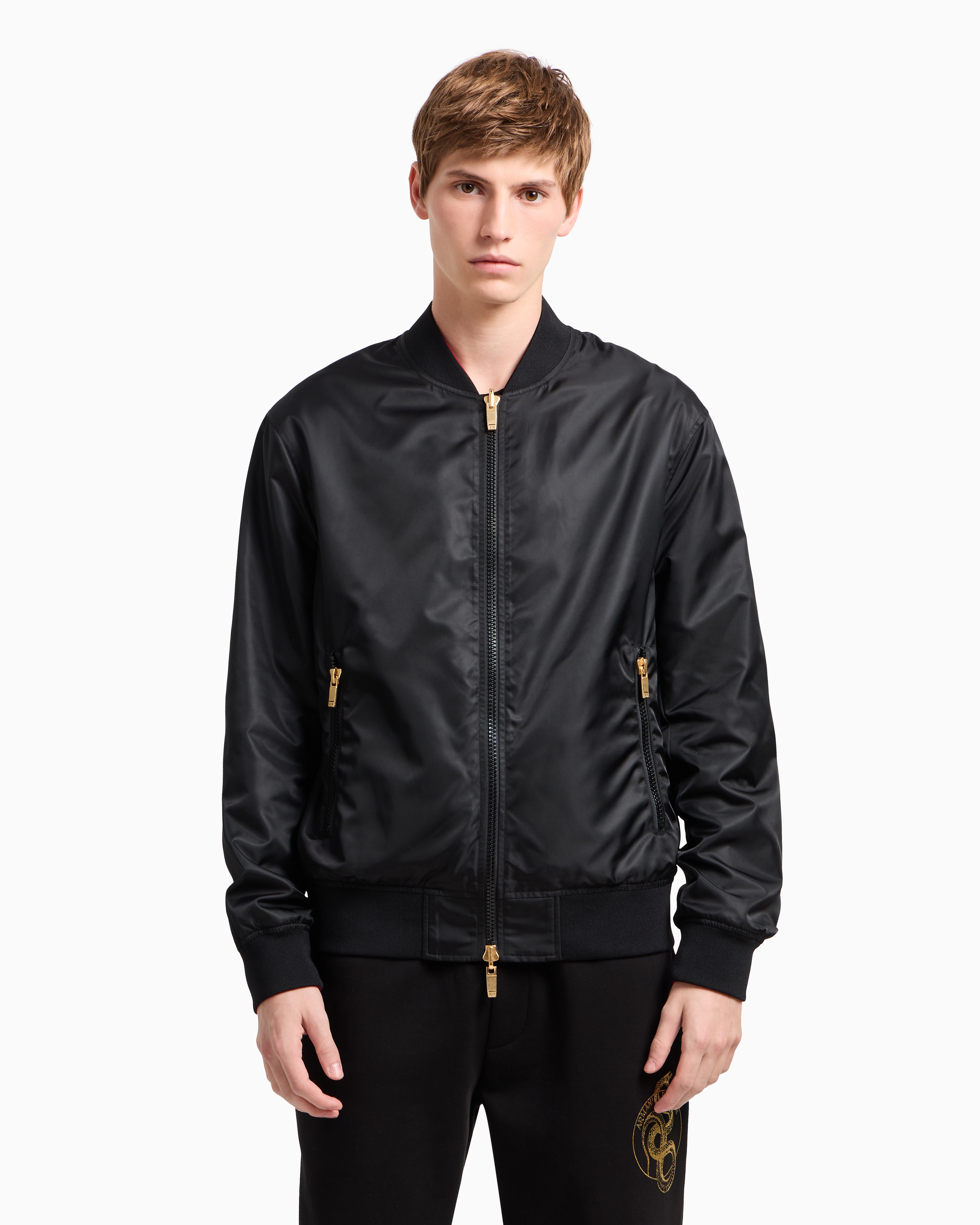 Armani Exchange Lunar New Year Reversible Satin Bomber In Black